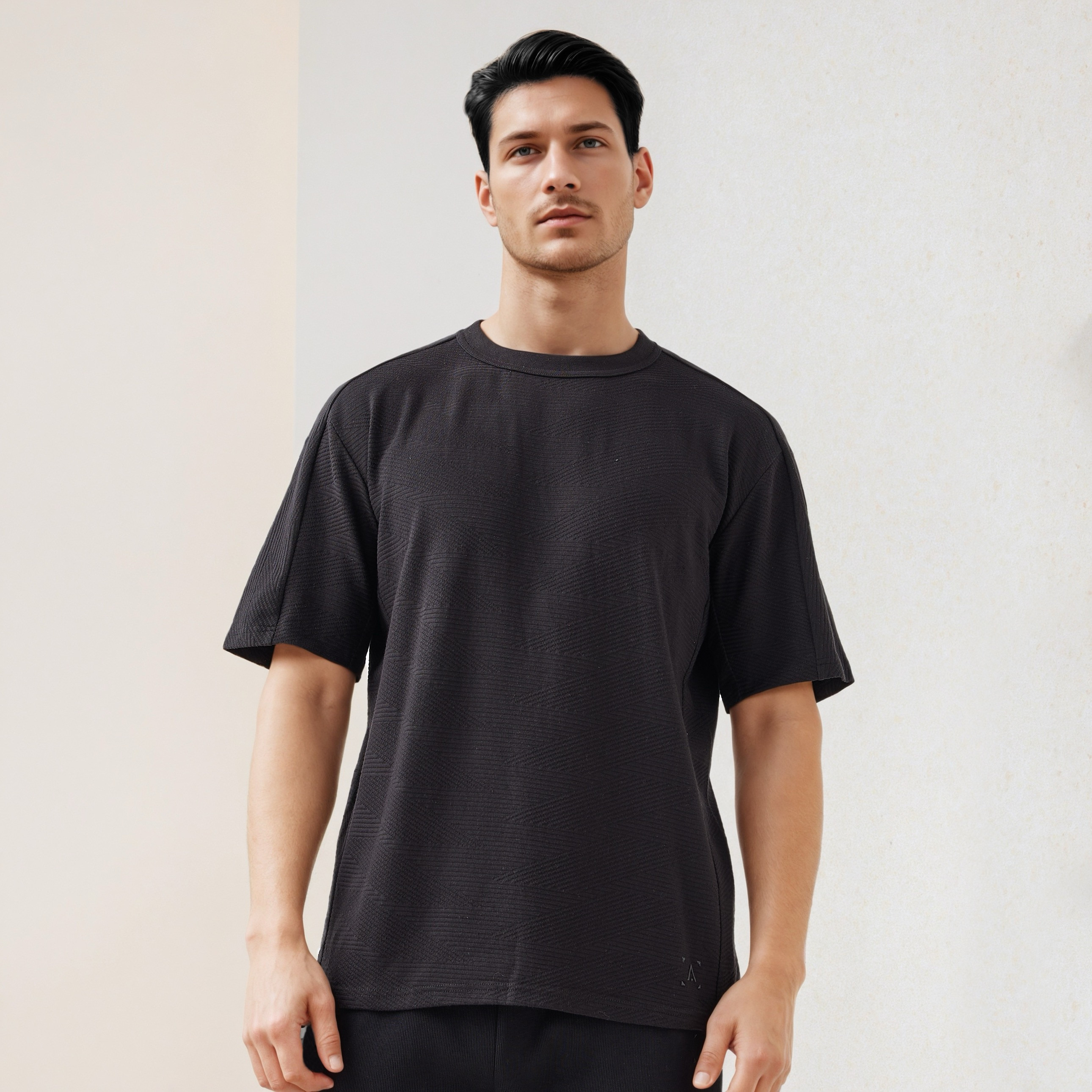 Jacquard Textured Crew Neck T-shirt-men-clothing-sportswearandactivewear-tshirtsandpolos-image-1