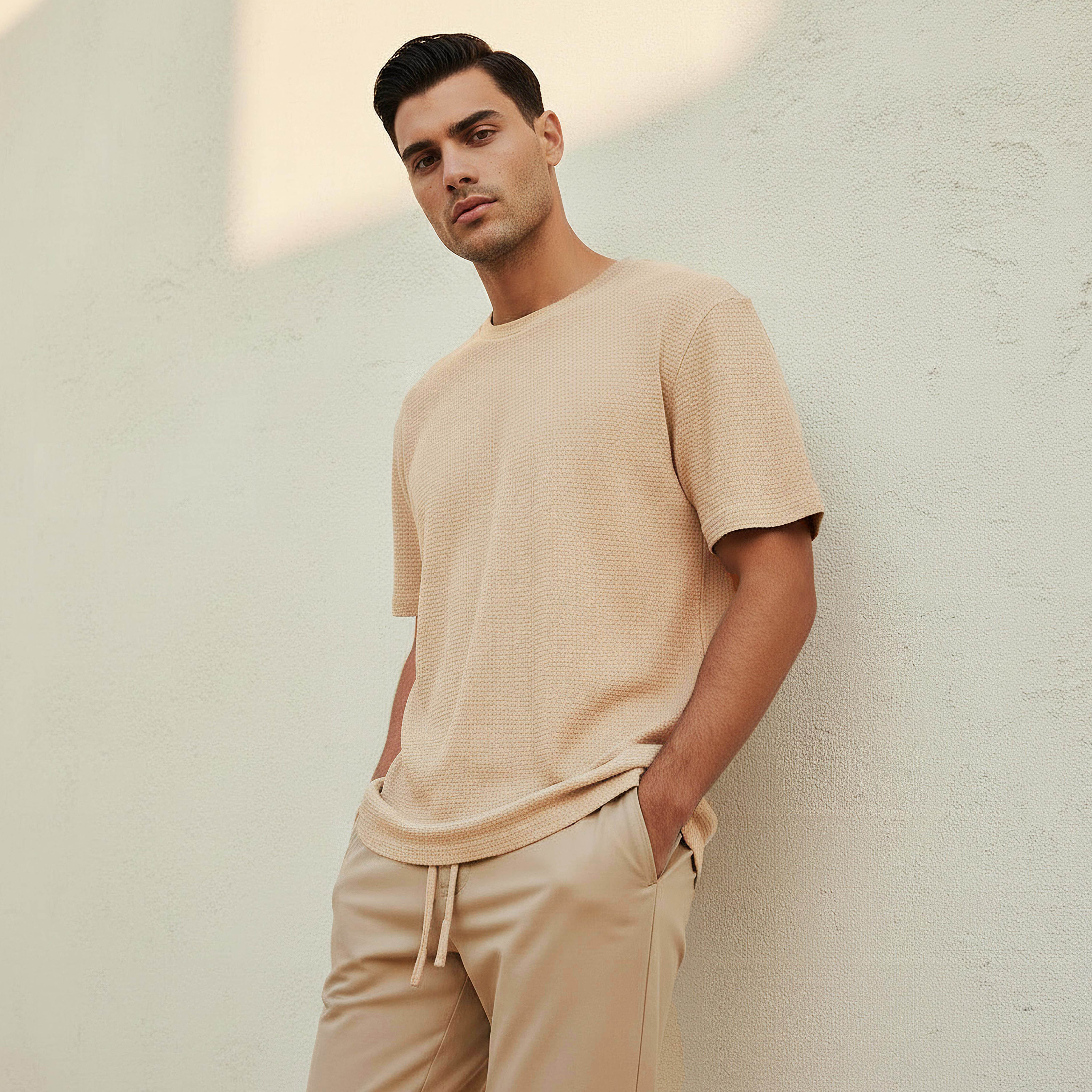 تيشيرت بنمط وافل بارز الملمس للرجال من لاف بانجولين-men-clothing-sportswearandactivewear-tshirtsandpolos-image-1