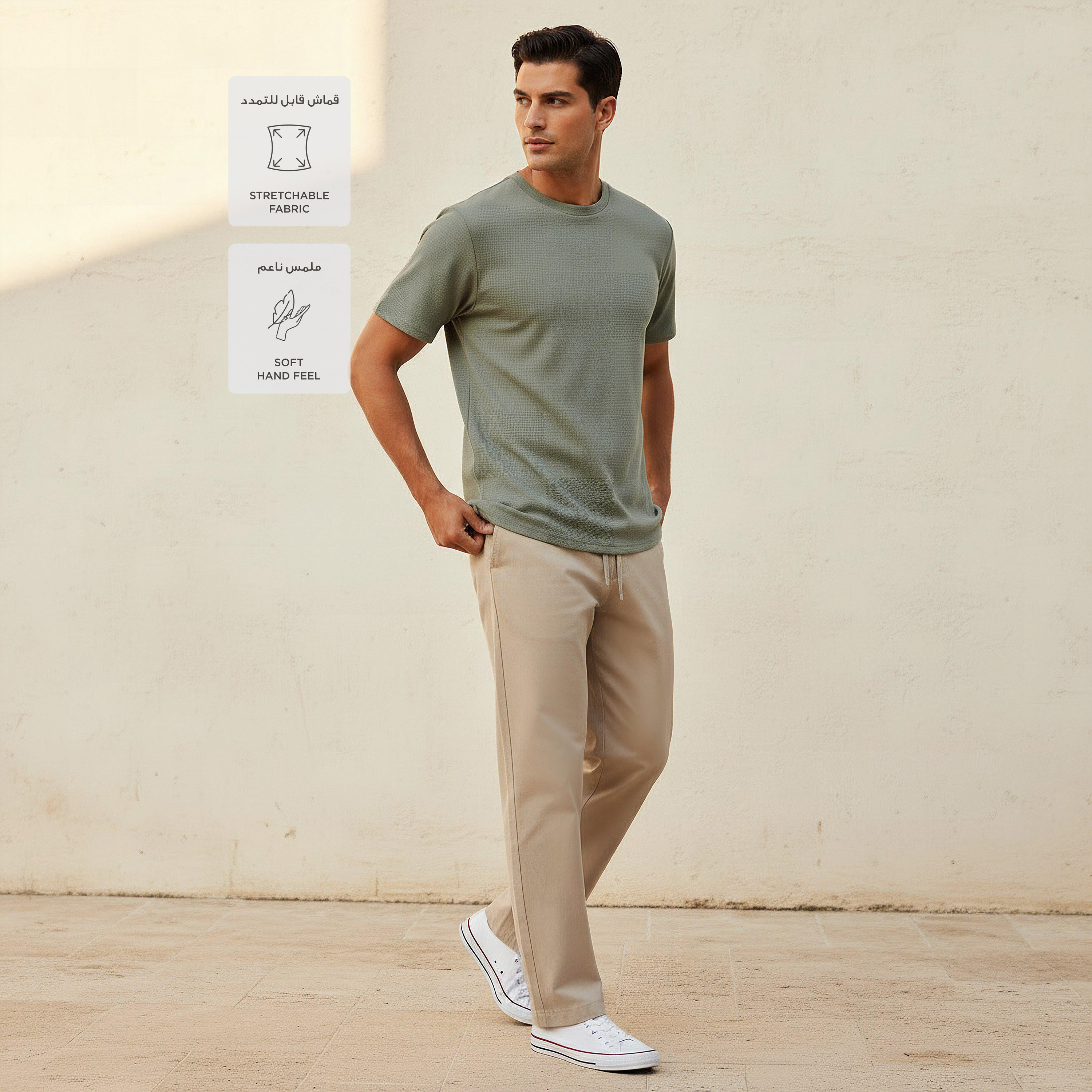 تيشيرت بنمط وافل بارز الملمس للرجال من لاف بانجولين-men-clothing-sportswearandactivewear-tshirtsandpolos-image-3