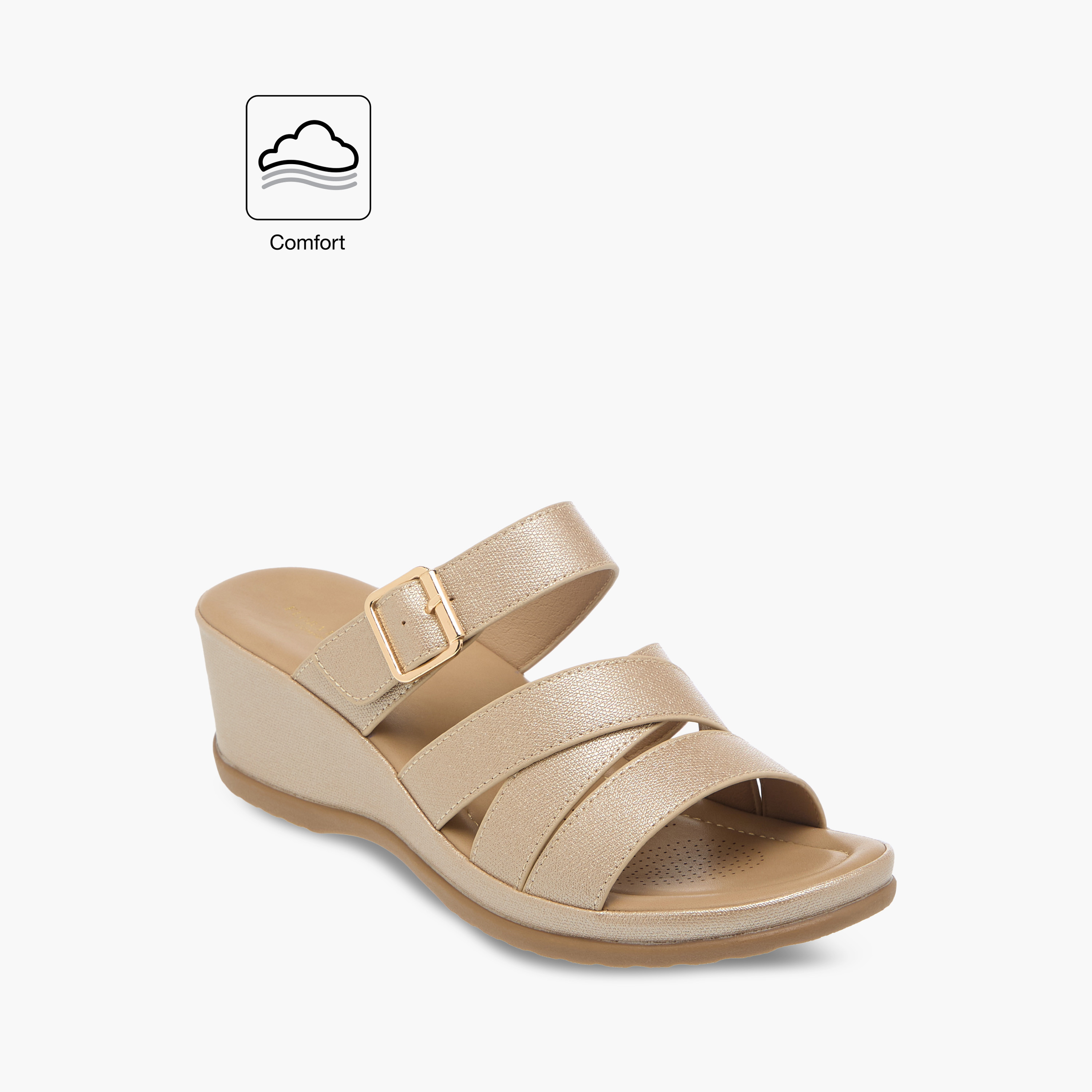 صندل مريح سهل الارتداء بارز الملمس بكعب ويدج وإبزيم من فلورا بيلا-women-shoes-sandals-heeled-image-2