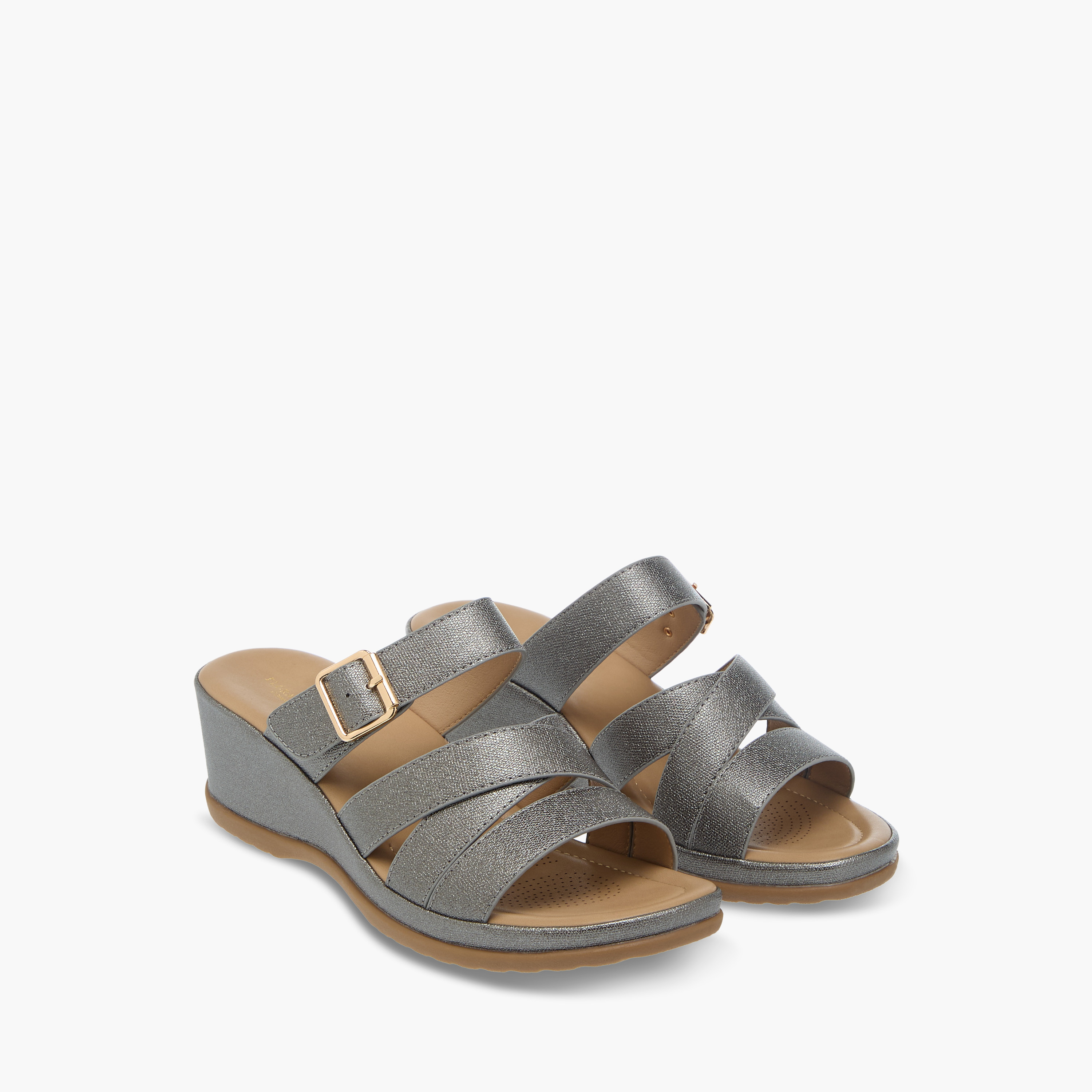 Flora Bella Textured Slip-On Wedge Heel Comfort Sandals with Buckle Detail-women-shoes-sandals-heeled-image-1