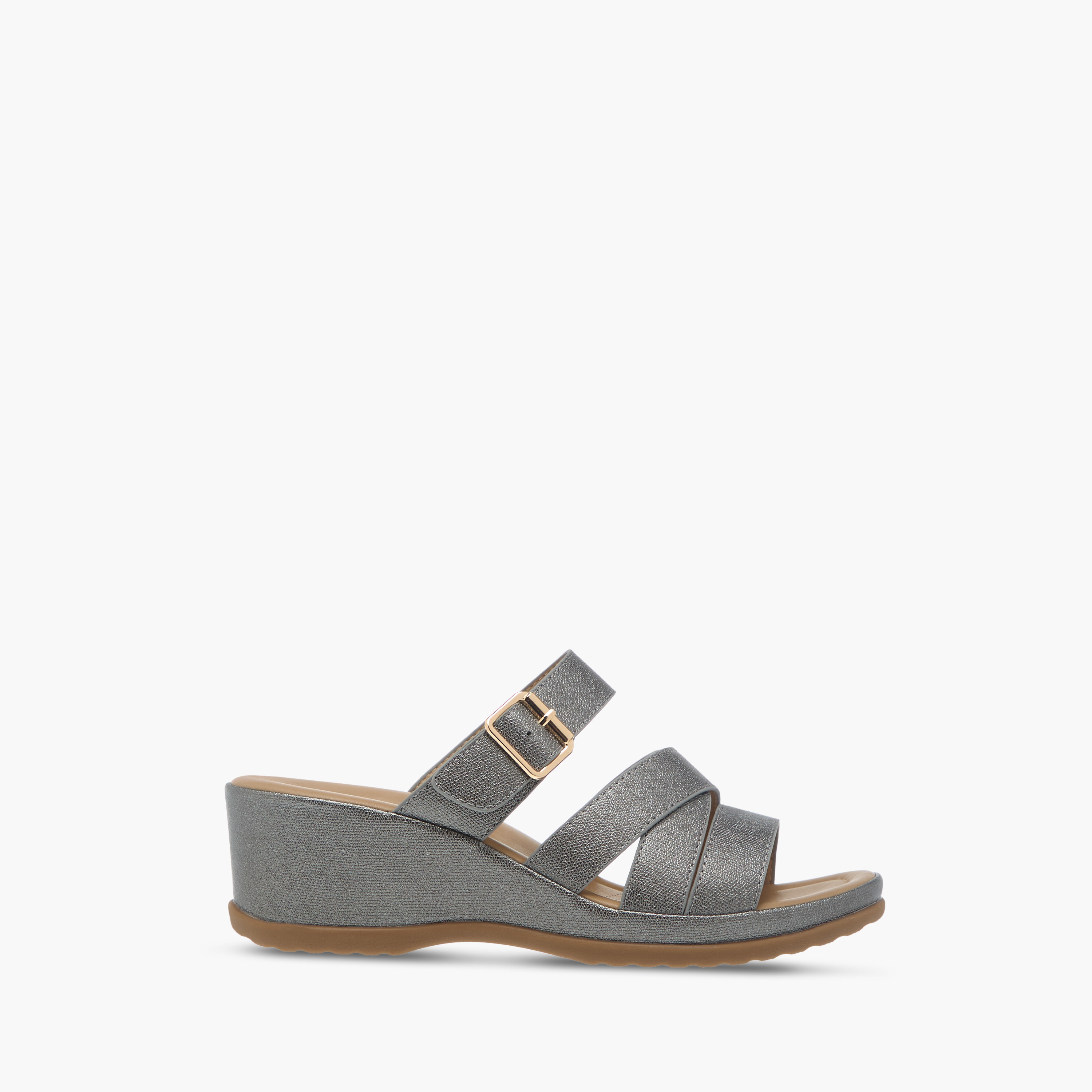Flora Bella Textured Slip-On Wedge Heel Comfort Sandals with Buckle Detail-women-shoes-sandals-heeled-image-3