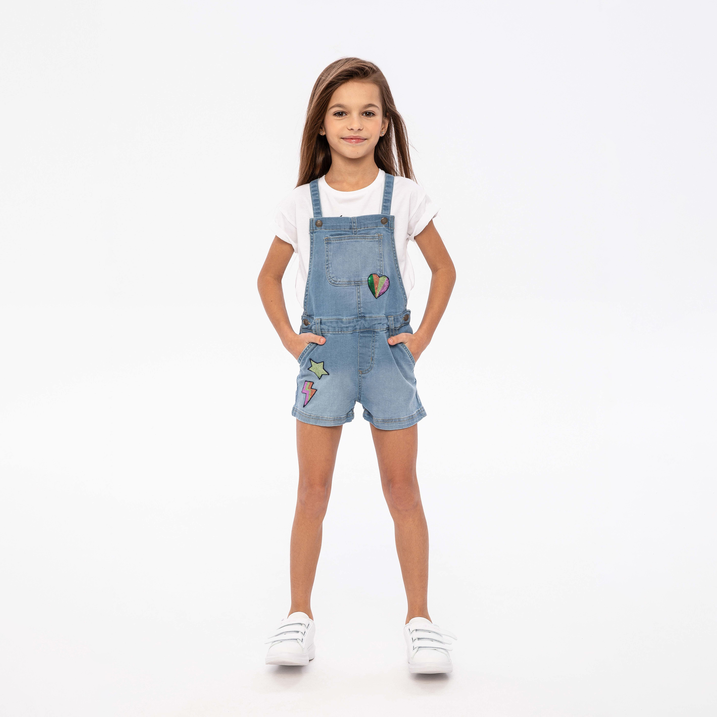 Minoti Embellished Sleeveless Dungarees with Neon Sequins-girls-clothing-rompers-image-3
