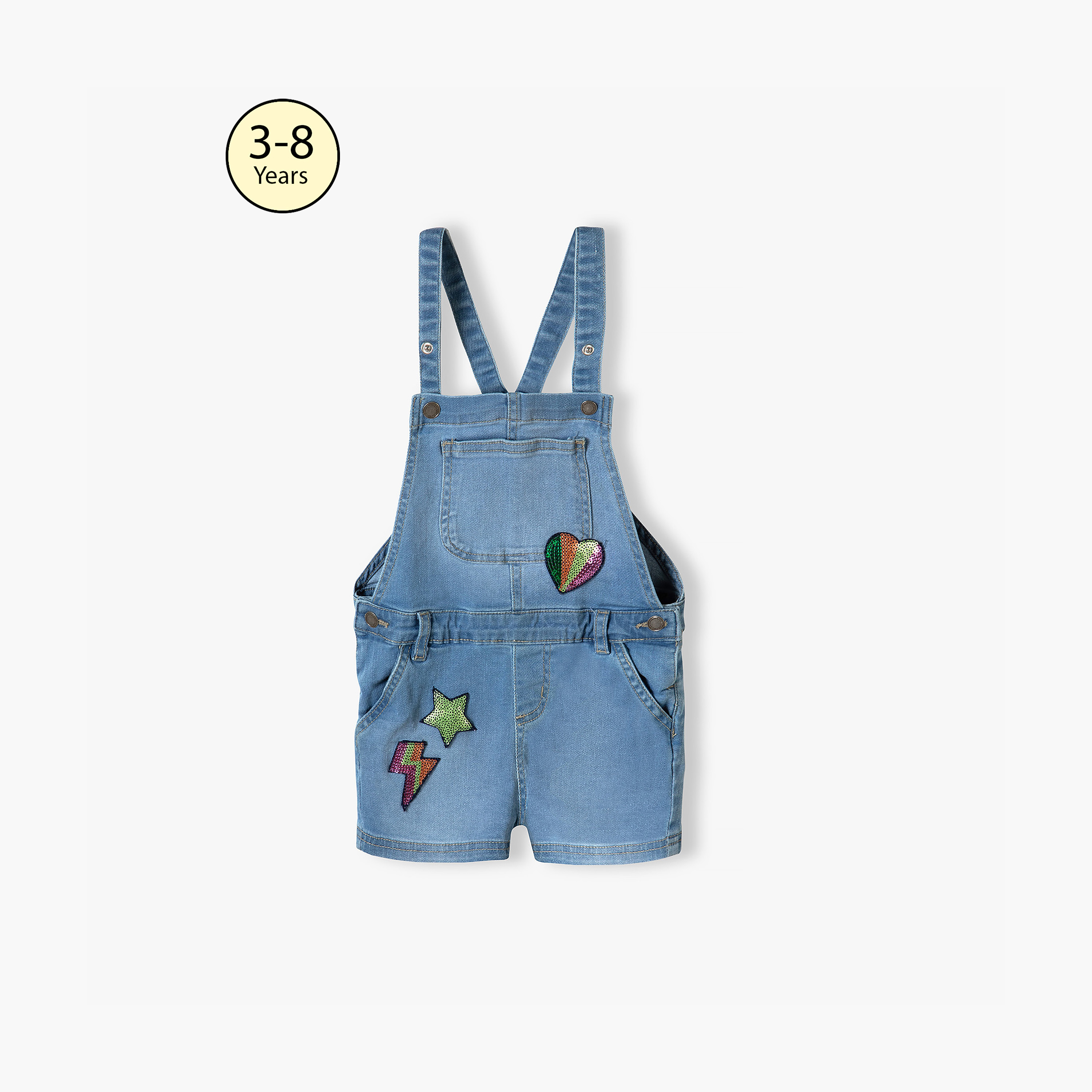 Minoti Embellished Sleeveless Dungarees with Neon Sequins-girls-clothing-rompers-image-1