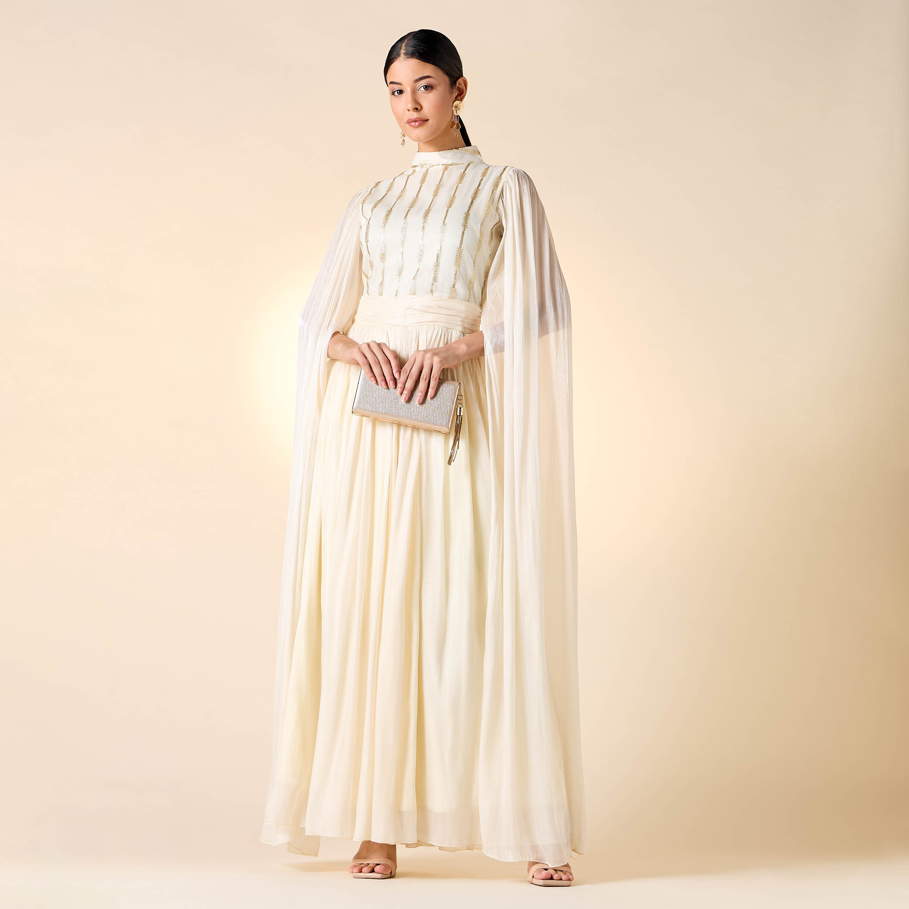 فستان مزين بياقة عالية وأكمام كاب من جولدن أبل-women-clothing-dresses-image-6