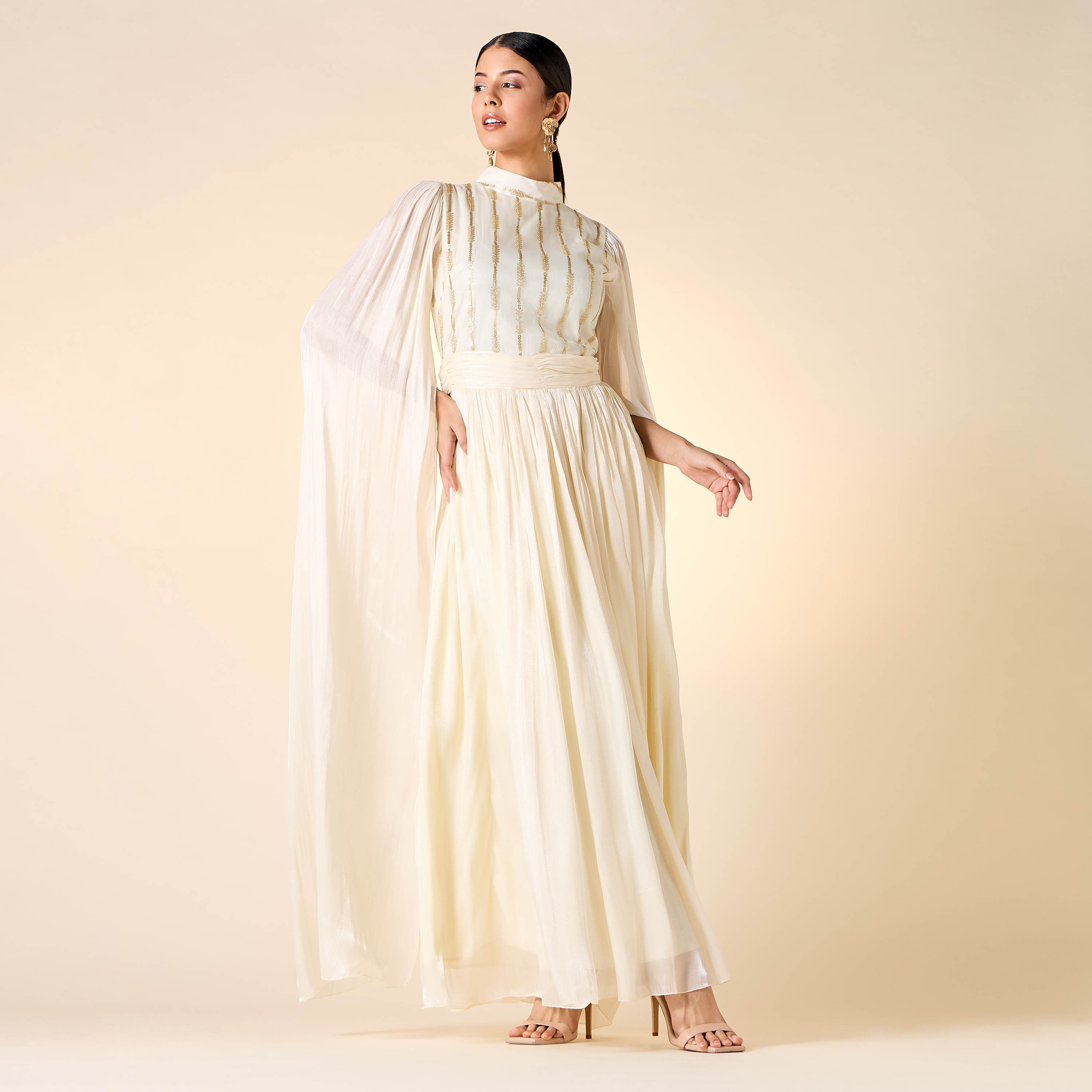 فستان مزين بياقة عالية وأكمام كاب من جولدن أبل-women-clothing-dresses-image-7