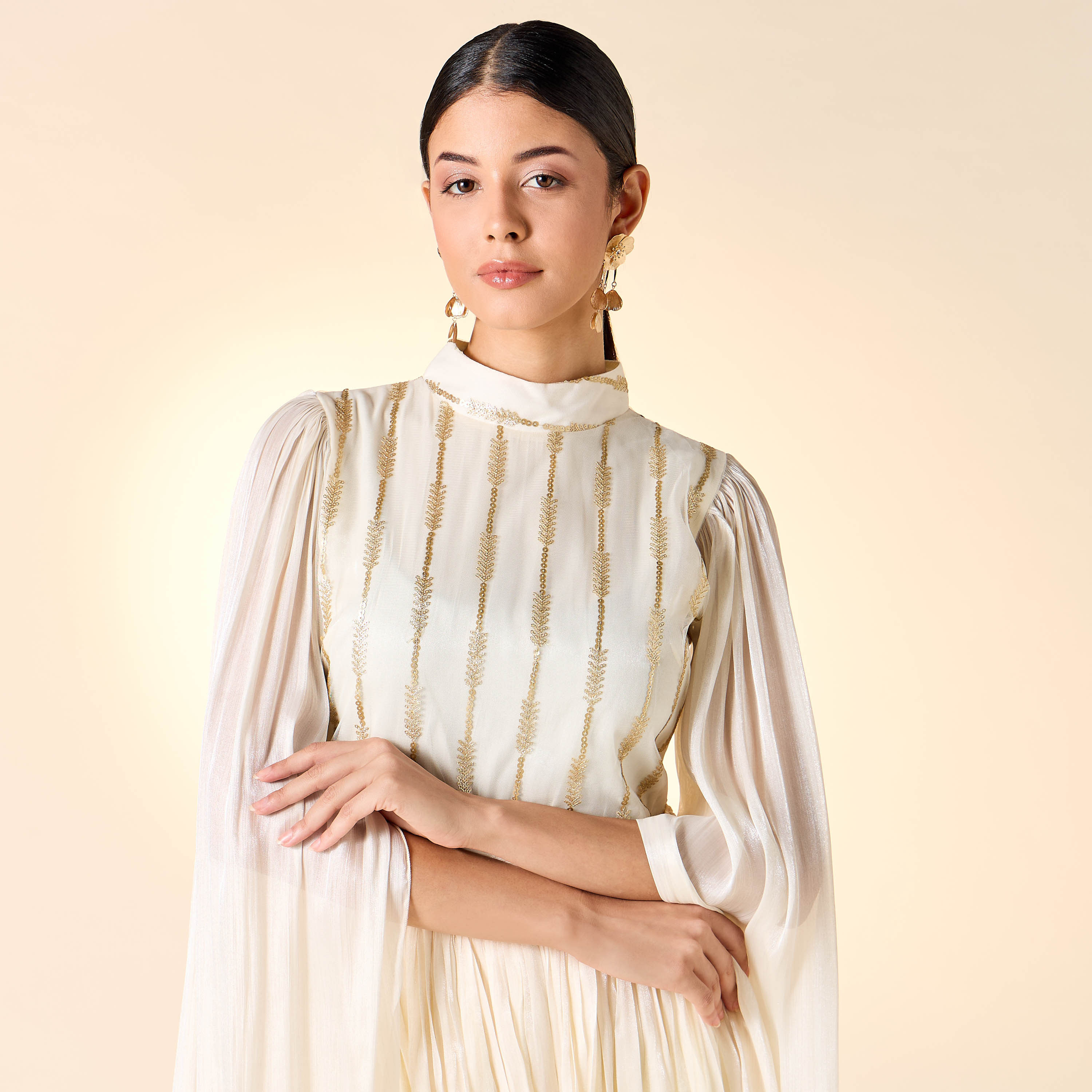 فستان مزين بياقة عالية وأكمام كاب من جولدن أبل-women-clothing-dresses-image-9