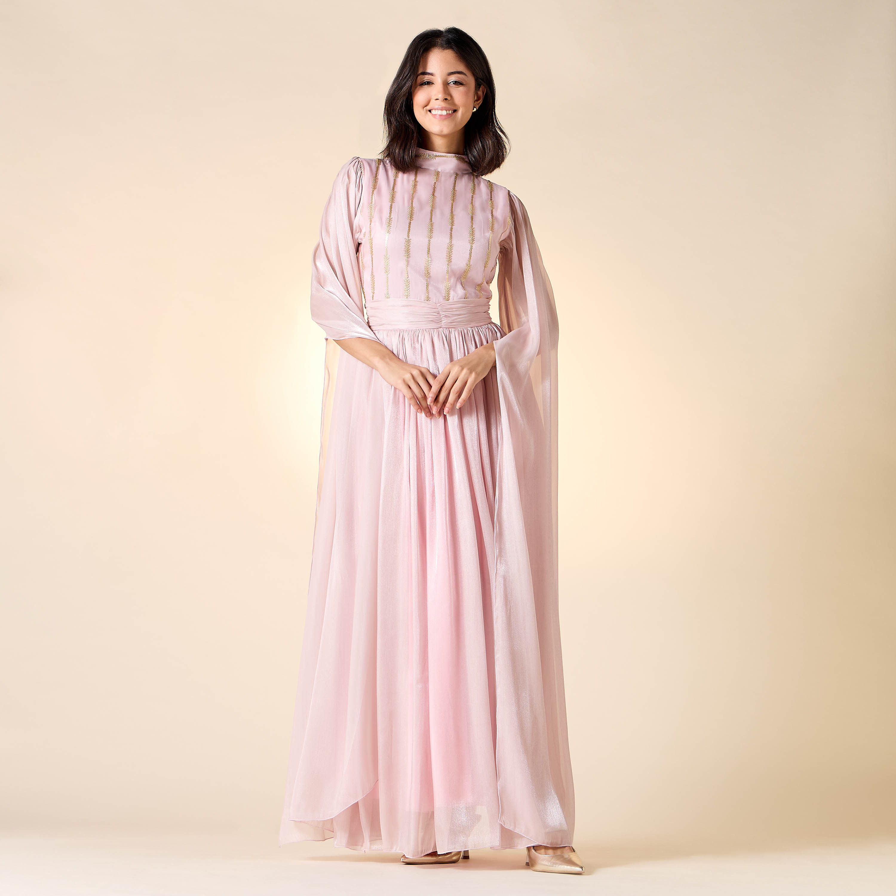 فستان مزين بياقة عالية وأكمام كاب من جولدن أبل-women-clothing-dresses-image-2