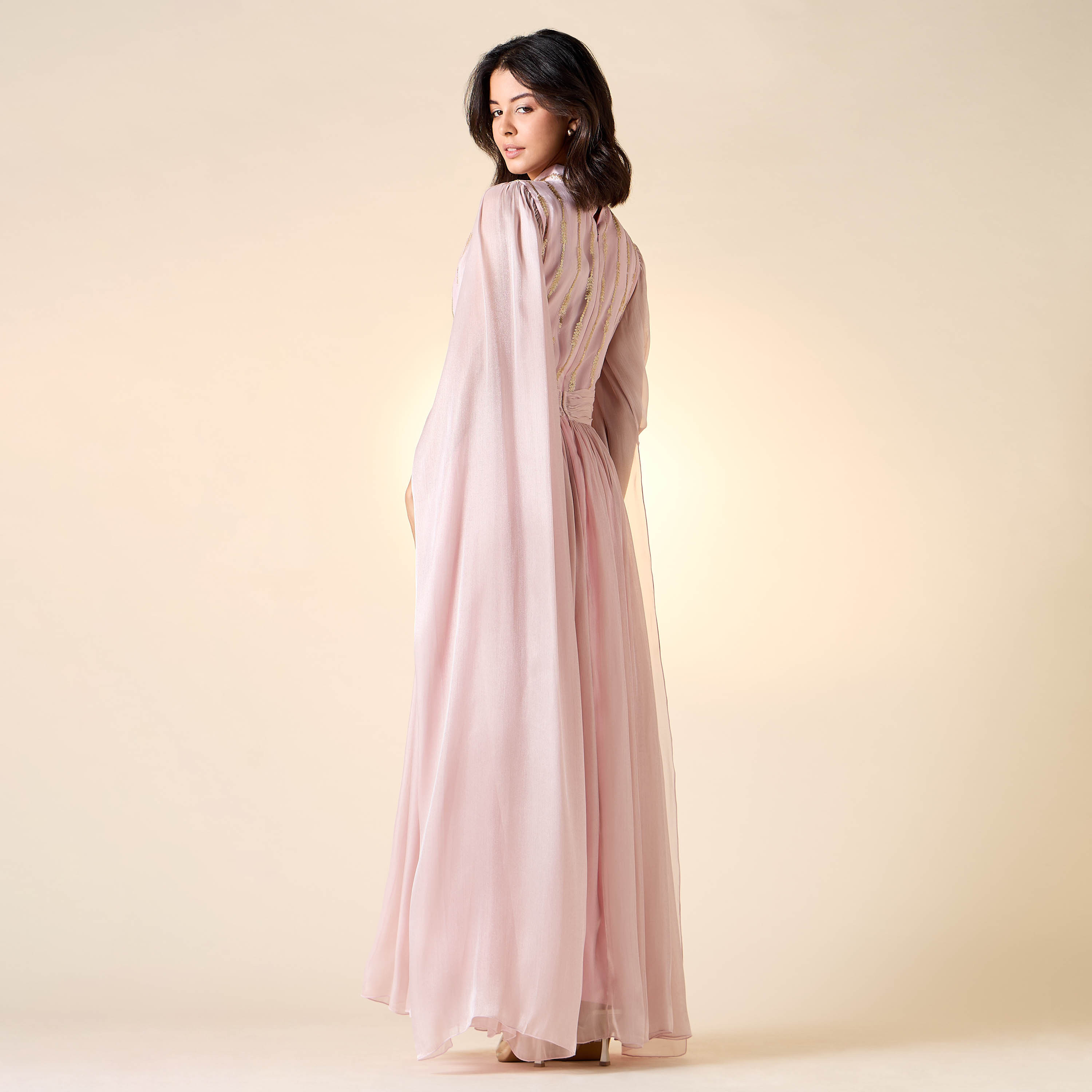Golden Apple Embellished High Neck Dress with Cape Sleeves-women-clothing-dresses-image-3