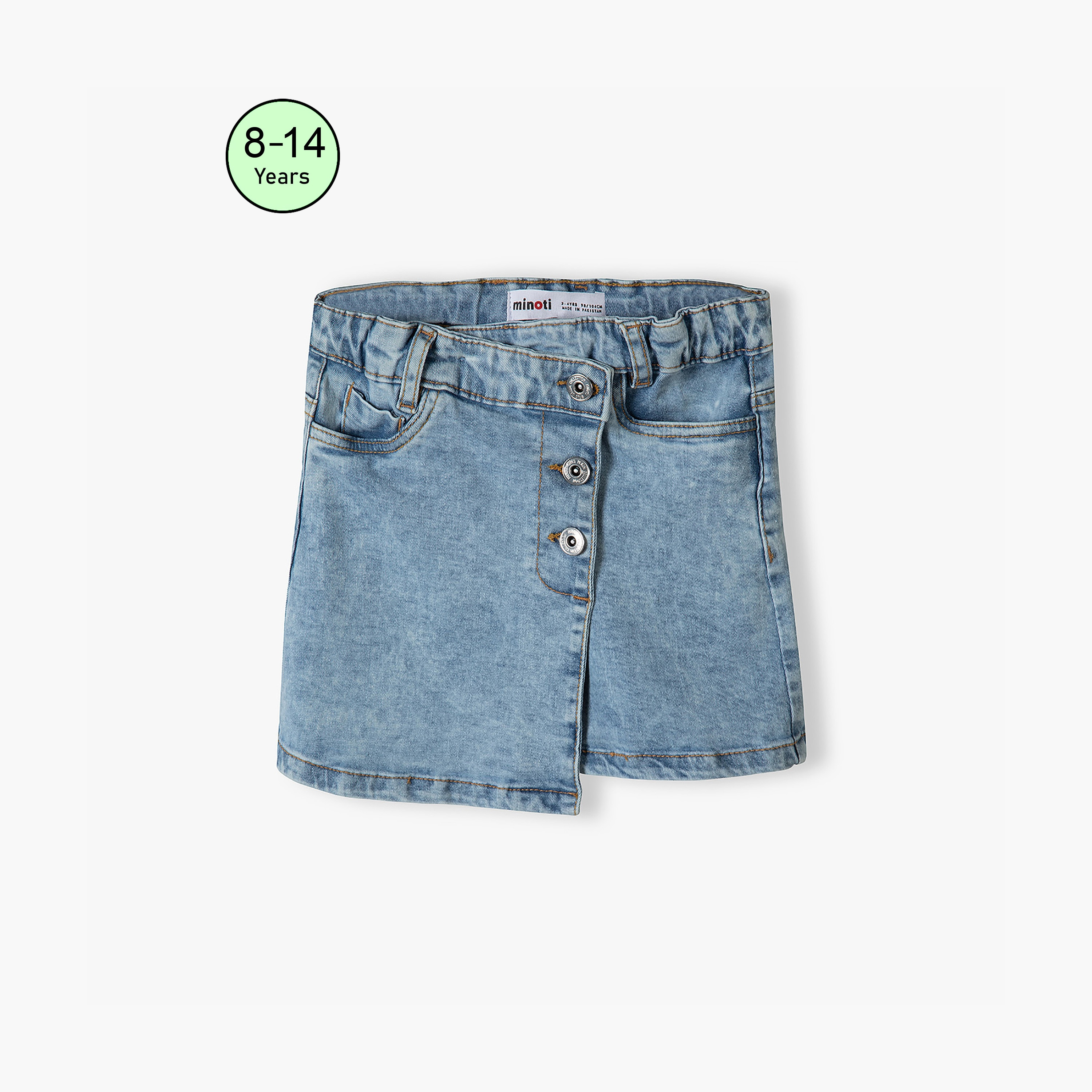 Minoti Solid Acid Wash Denim Skirt-girls-clothing-bottoms-skirts-image-1