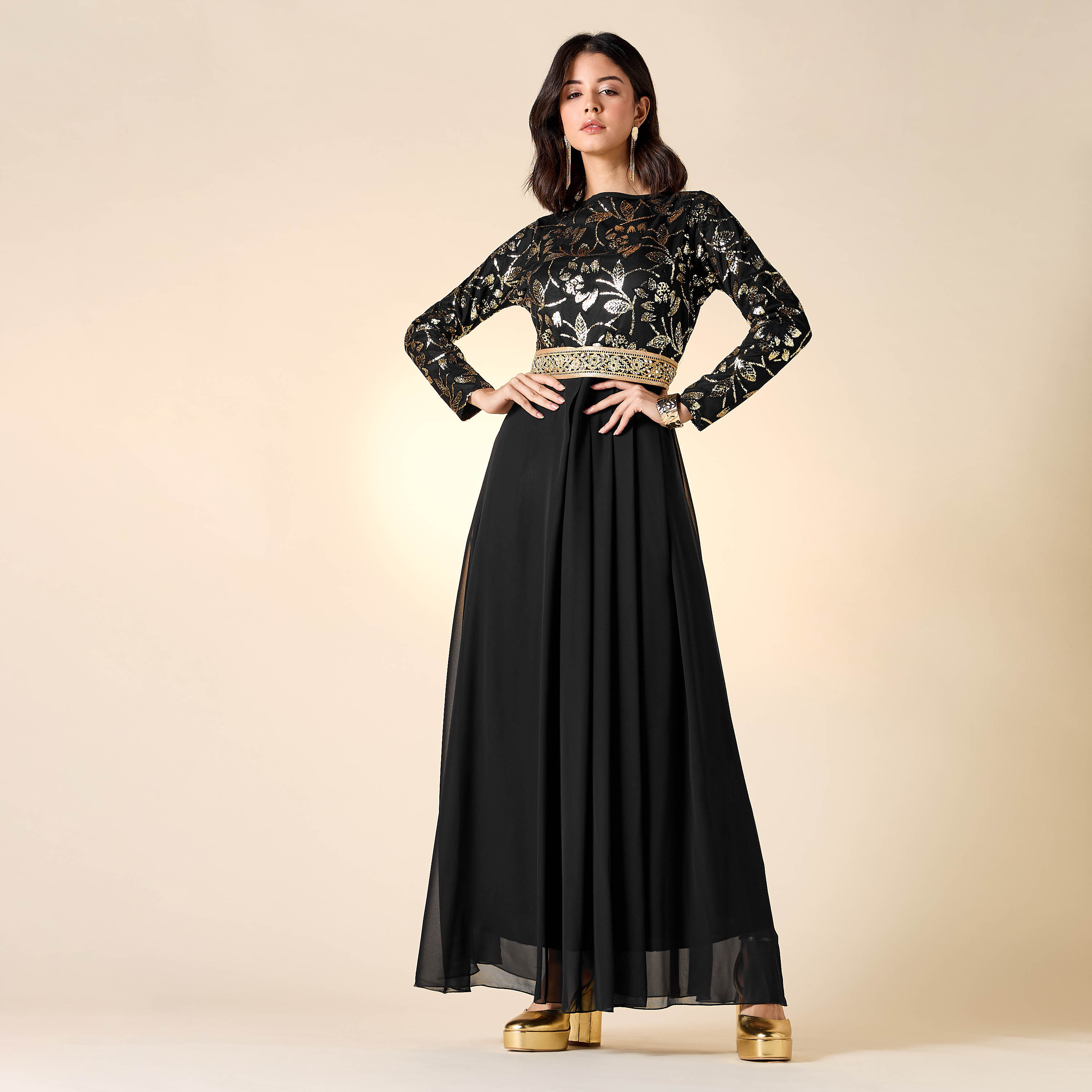 فستان مزين بأكمام طويلة من جولدن أبل-women-clothing-dresses-image-1