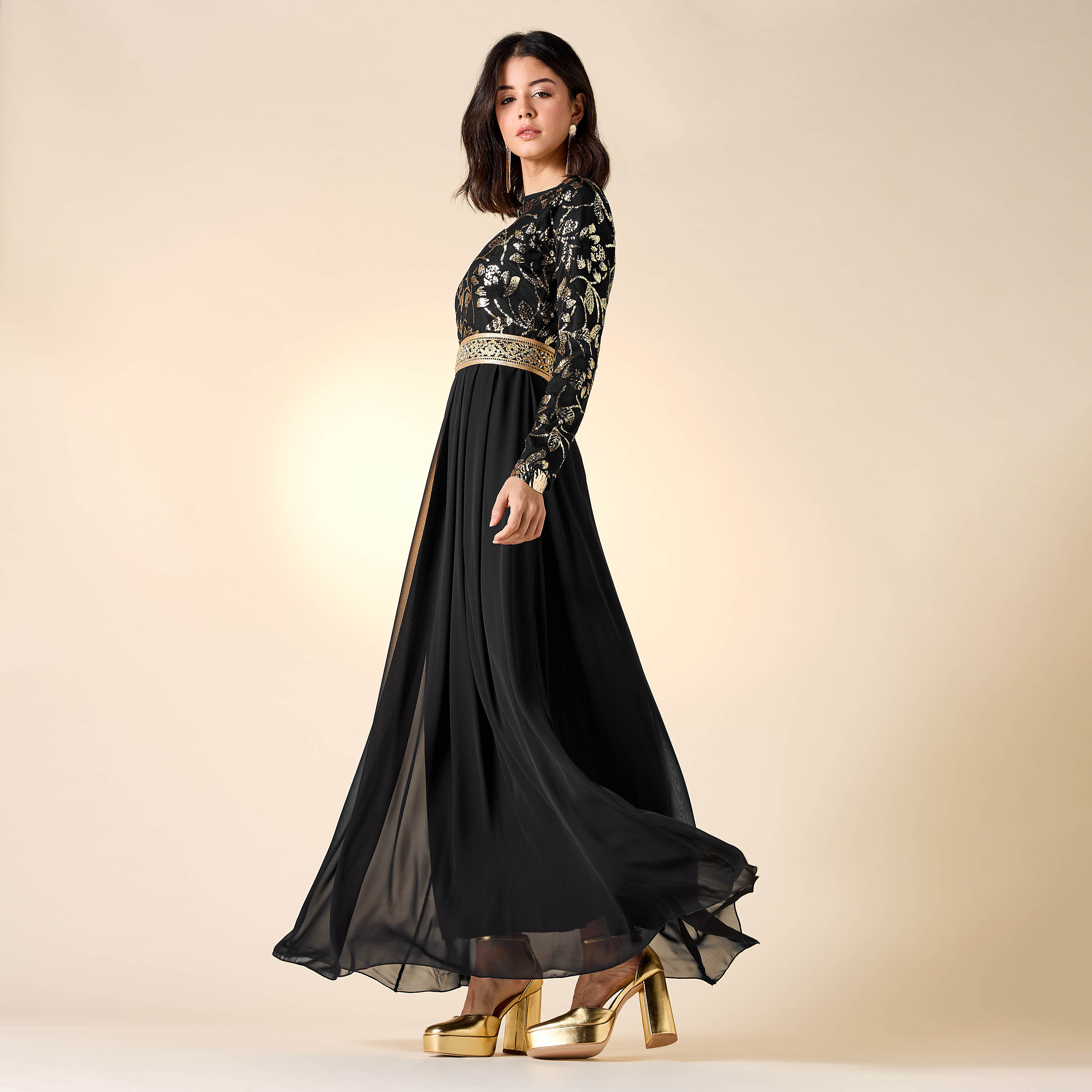 فستان مزين بأكمام طويلة من جولدن أبل-women-clothing-dresses-image-2