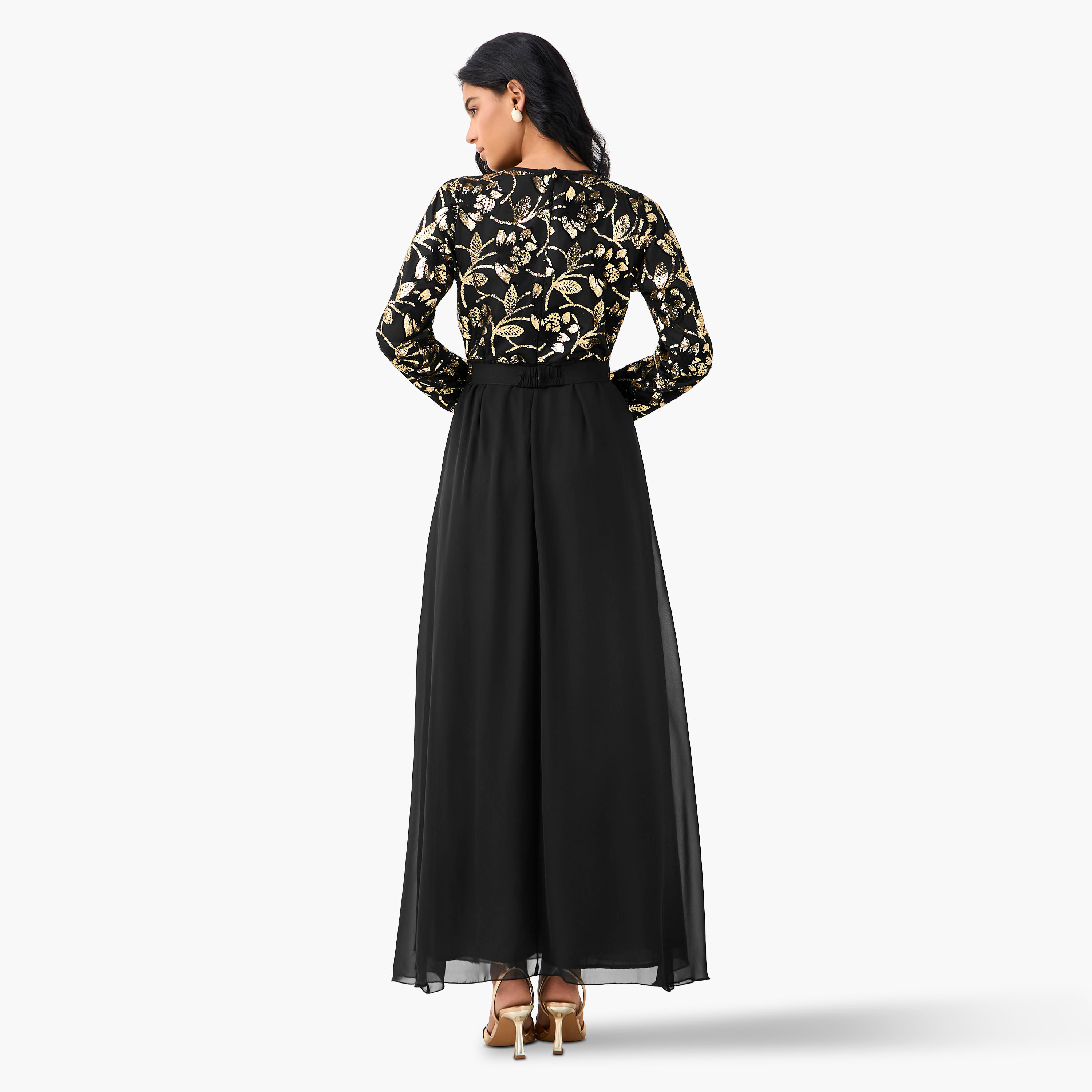 فستان ماكسي مزيّن بكسرات بوليستر بفتحة جانبية من جولدن أبل-women-clothing-dresses-image-3