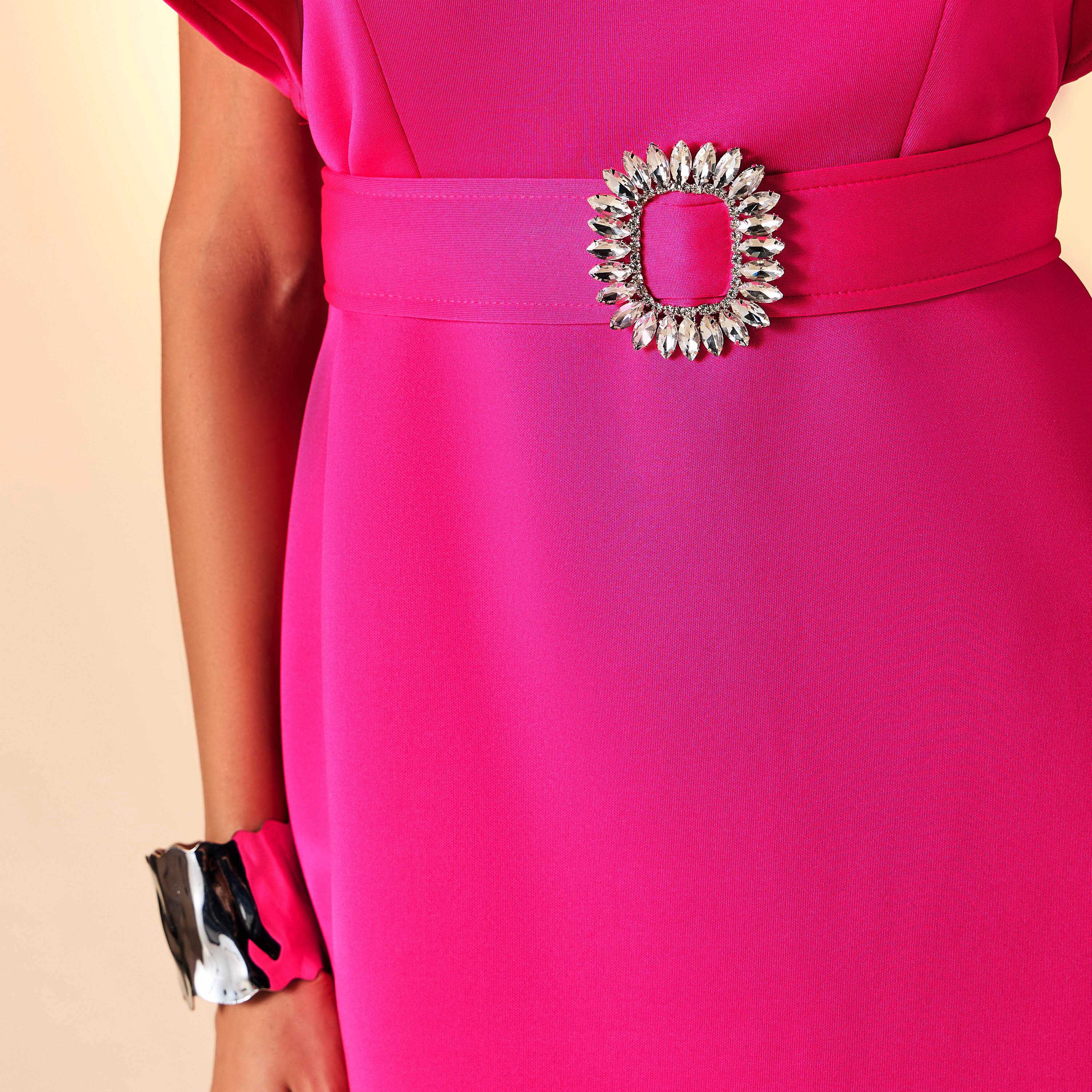 Golden Apple Solid Dress with Ruffle Sleeves and Embellished Belt-women-clothing-dresses-image-17