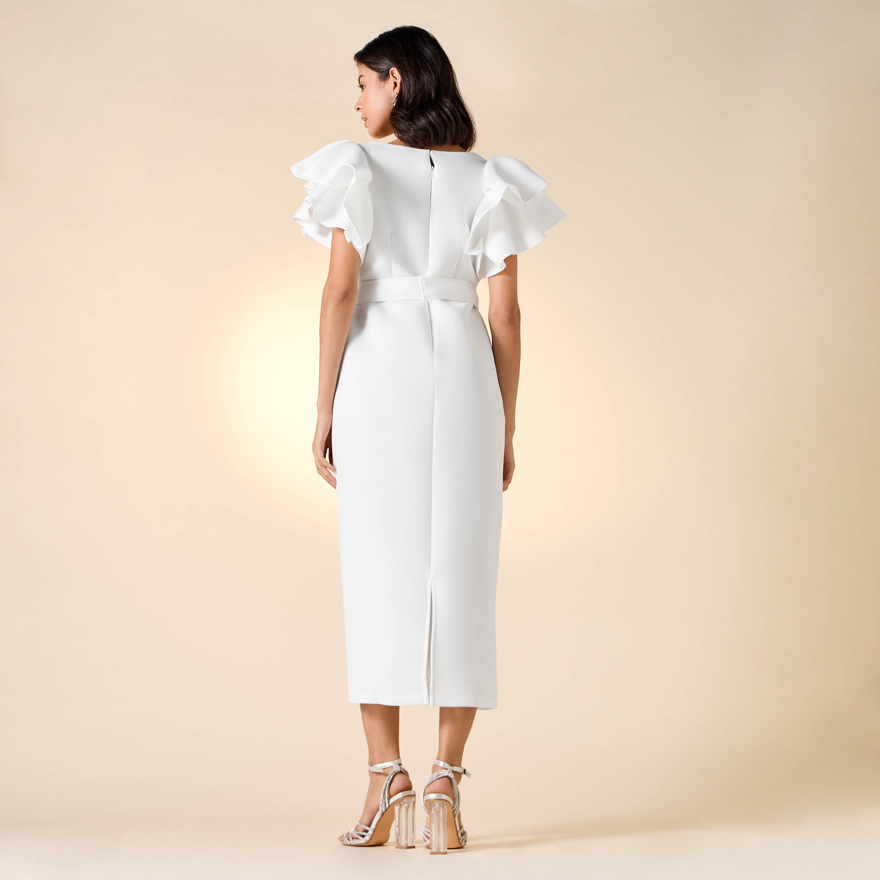 Golden Apple Solid Dress with Ruffle Sleeves and Embellished Belt-women-clothing-dresses-image-9