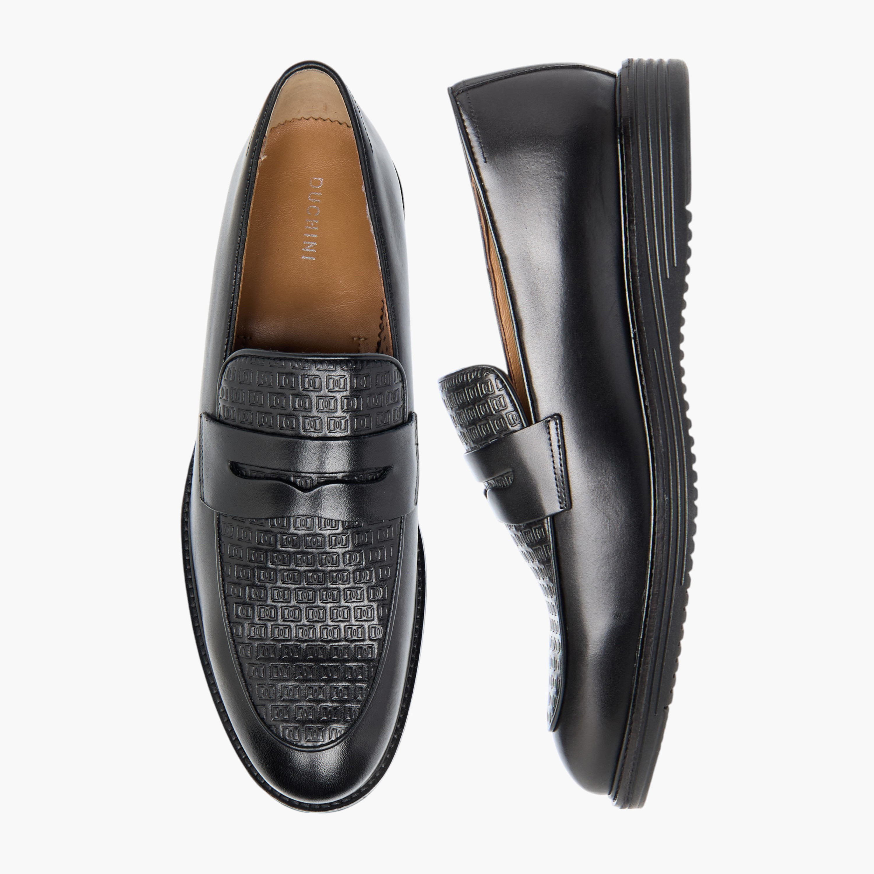 Duchini Men's Leather Textured Slip-On Loafers with Cutout Detail-men-shoes-formalshoes-image-1