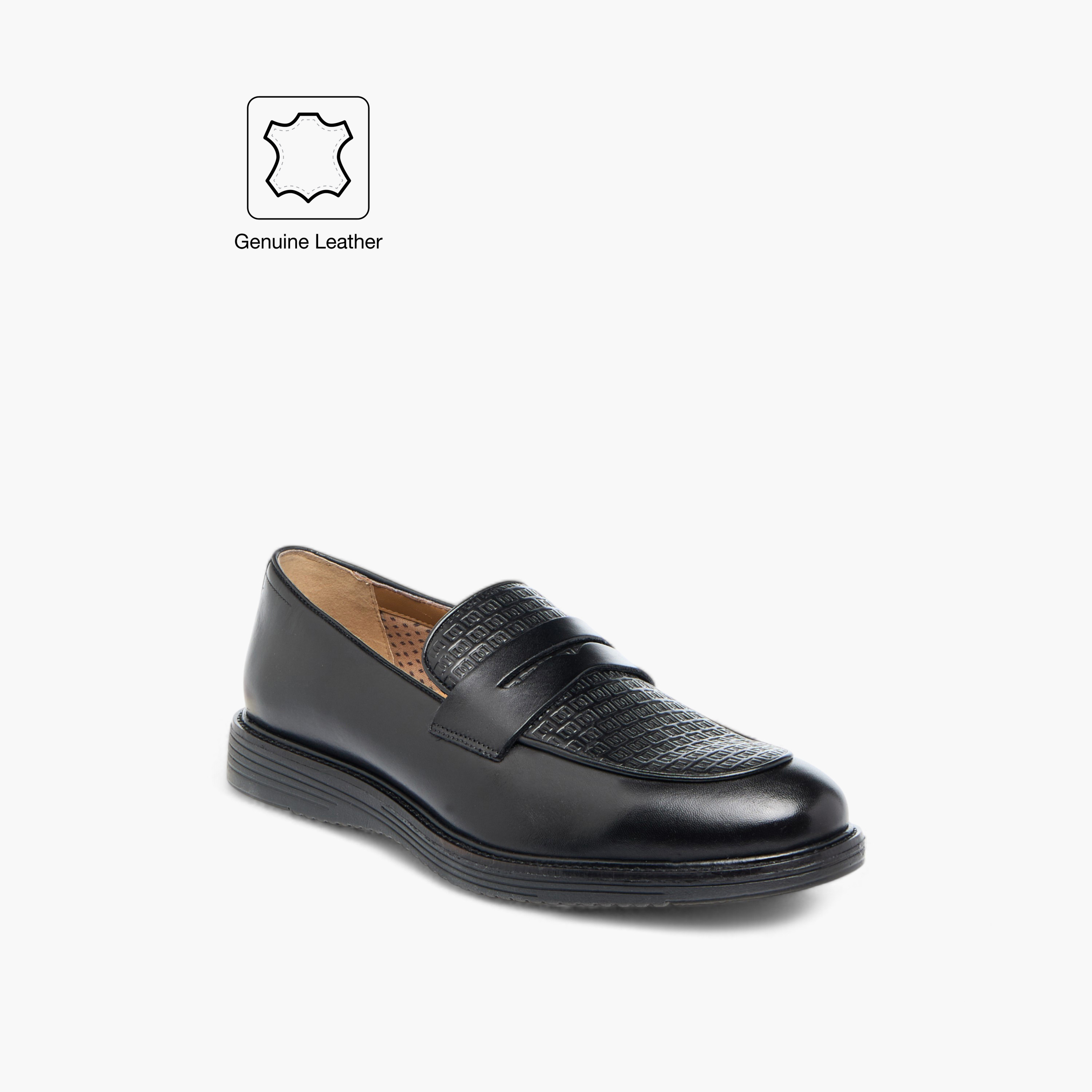 Duchini Men's Leather Textured Slip-On Loafers with Cutout Detail-men-shoes-formalshoes-image-2