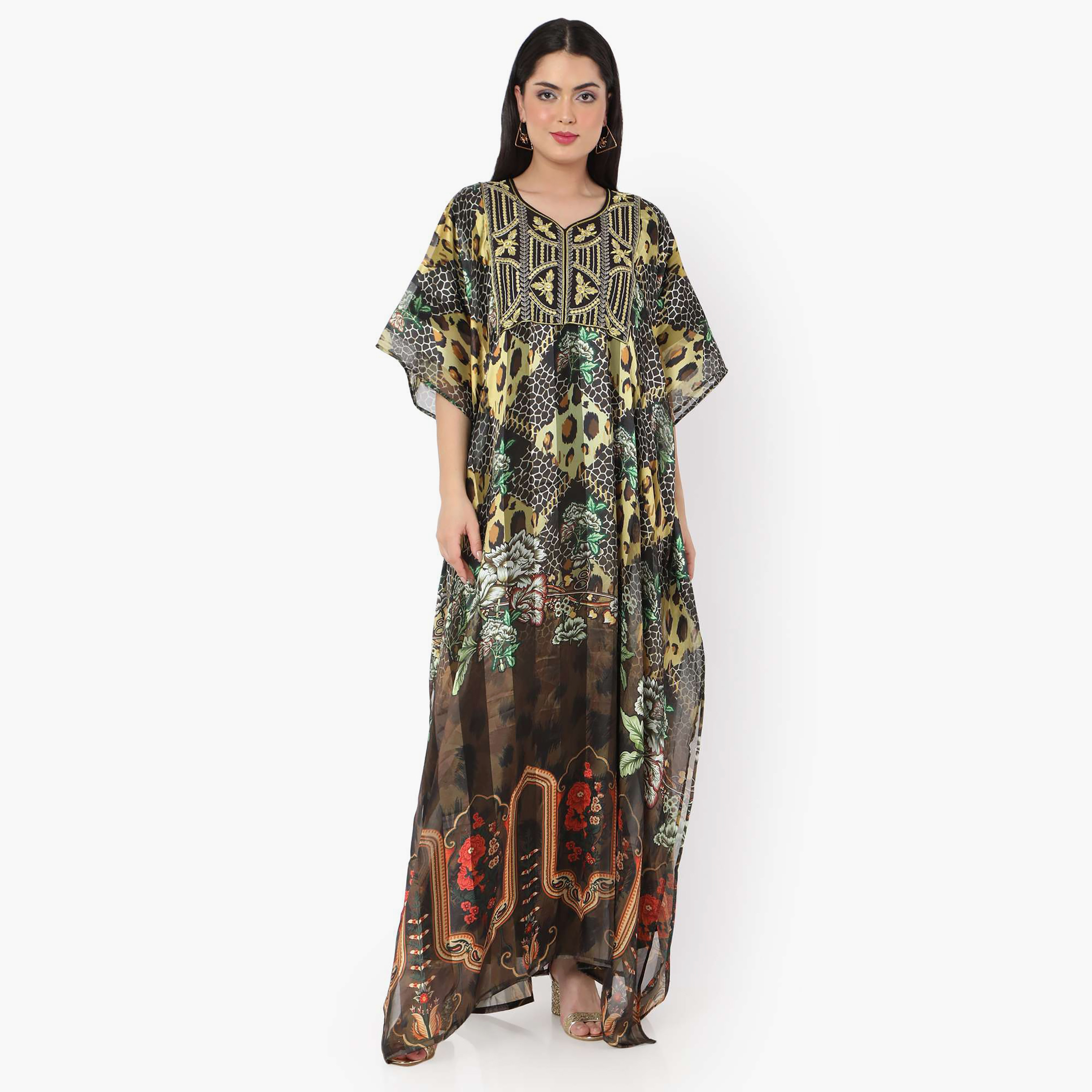 قفطان احتفالي نسائي مطبوع مطرز وتفاصيل عقدة عند الرقبة وأكمام واسعة من هانا آند سارة-women-arabicclothing-jalabiyas-image-6