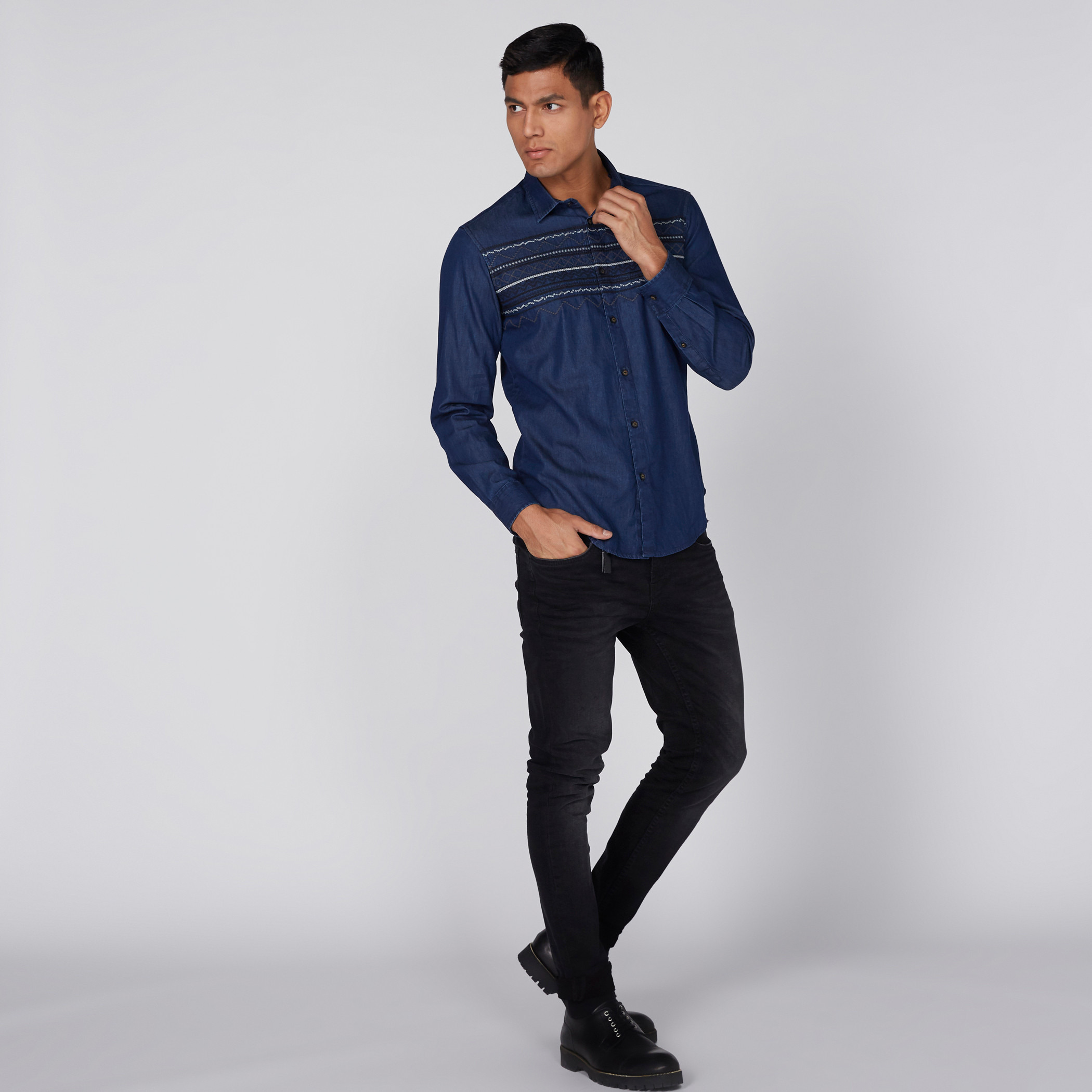 Embroidered denim shirt mens hotsell