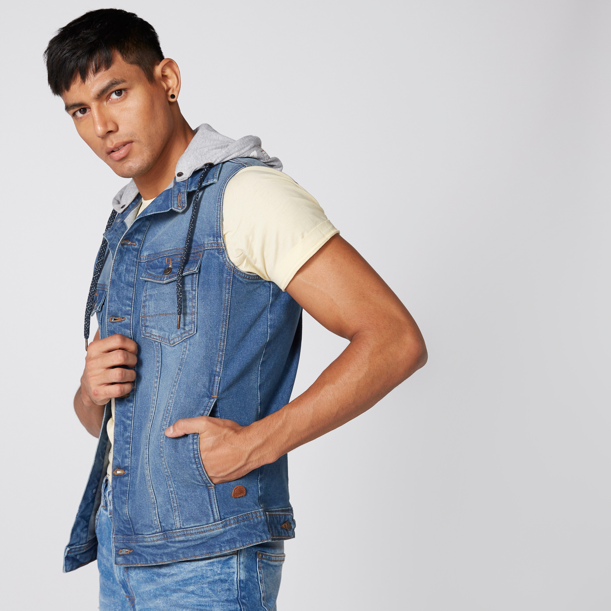 Denim discount sleeveless blazer