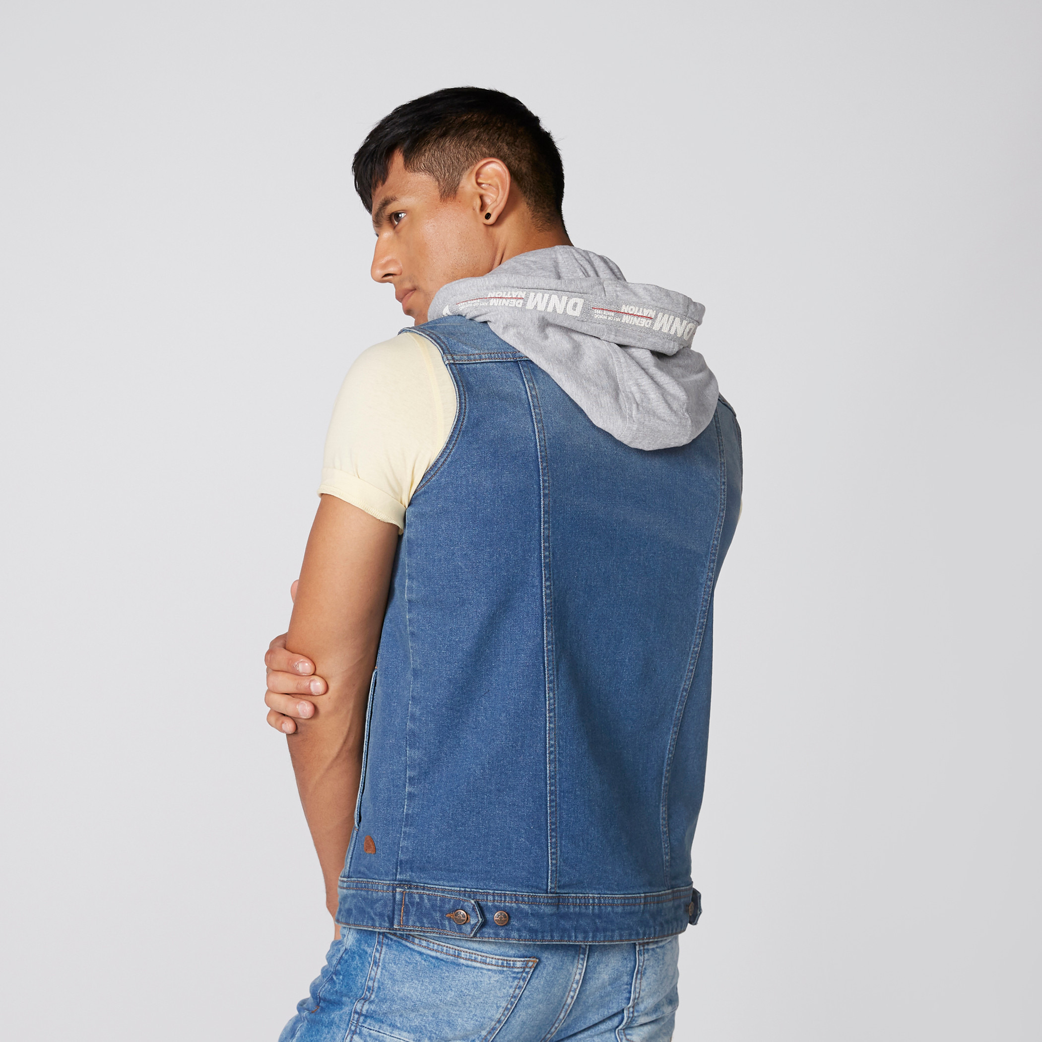 Urban Heritage denim vest M blue detachable hood jean hooded sleeveless  casual | eBay
