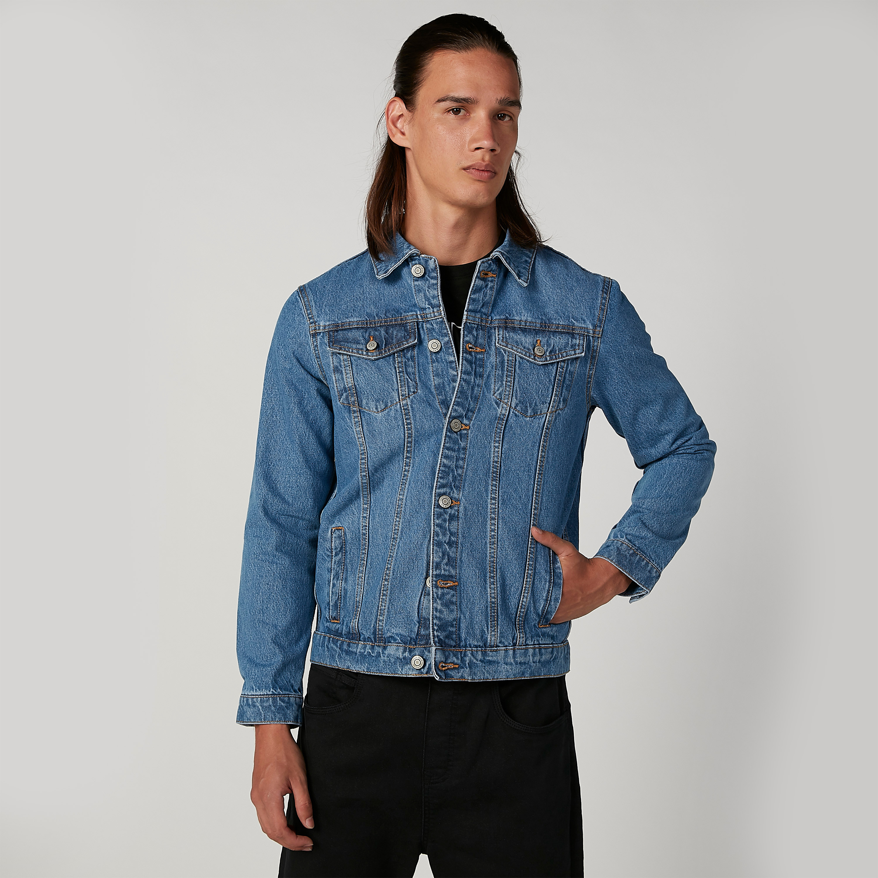 Plain denim hot sale jacket mens