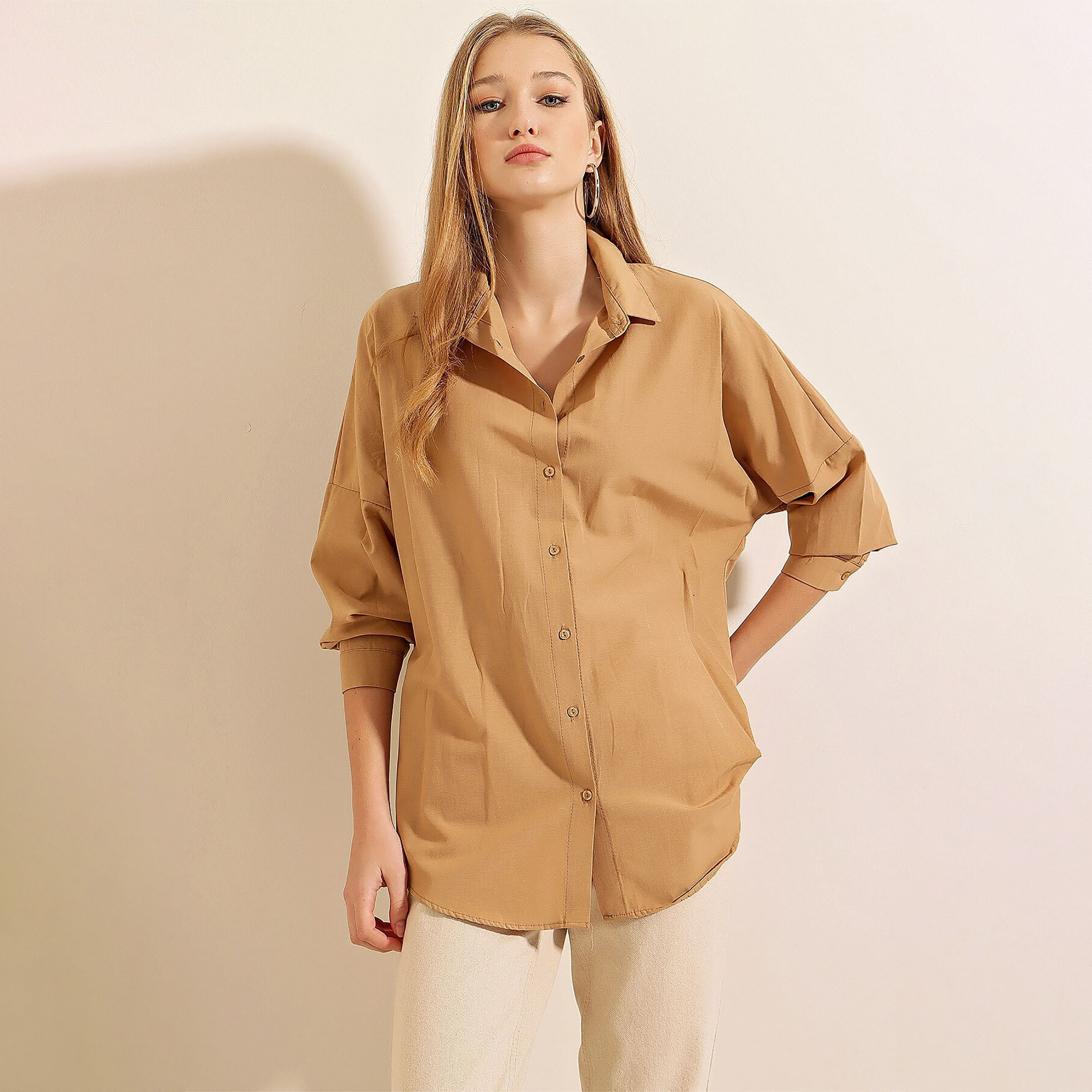 Bigdart Spread Collar Drop Shoulder Sleeves Women's Shirt-women-clothing-shirtsandblouses-shirts-image-2