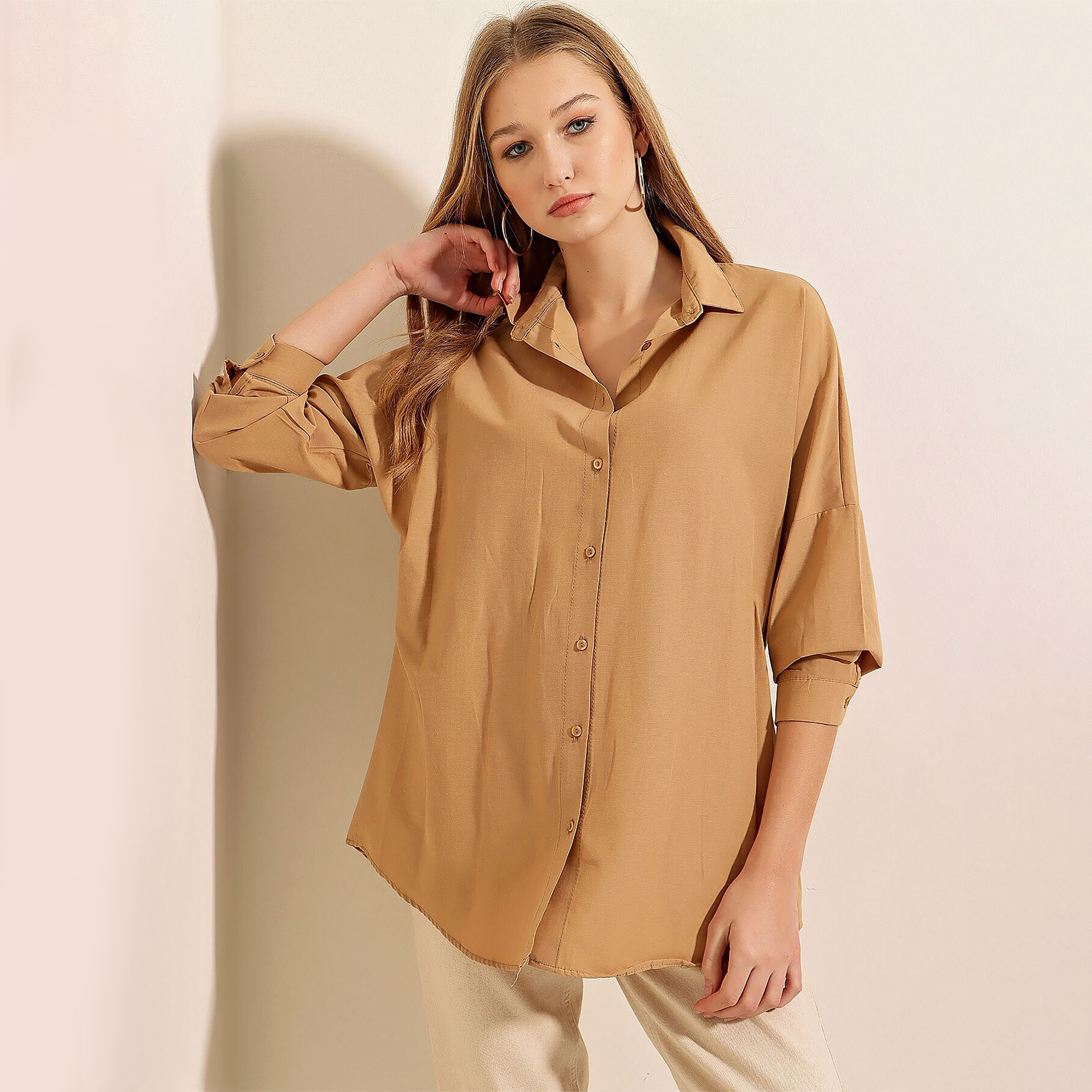 Bigdart Spread Collar Drop Shoulder Sleeves Women's Shirt-women-clothing-shirtsandblouses-shirts-image-3