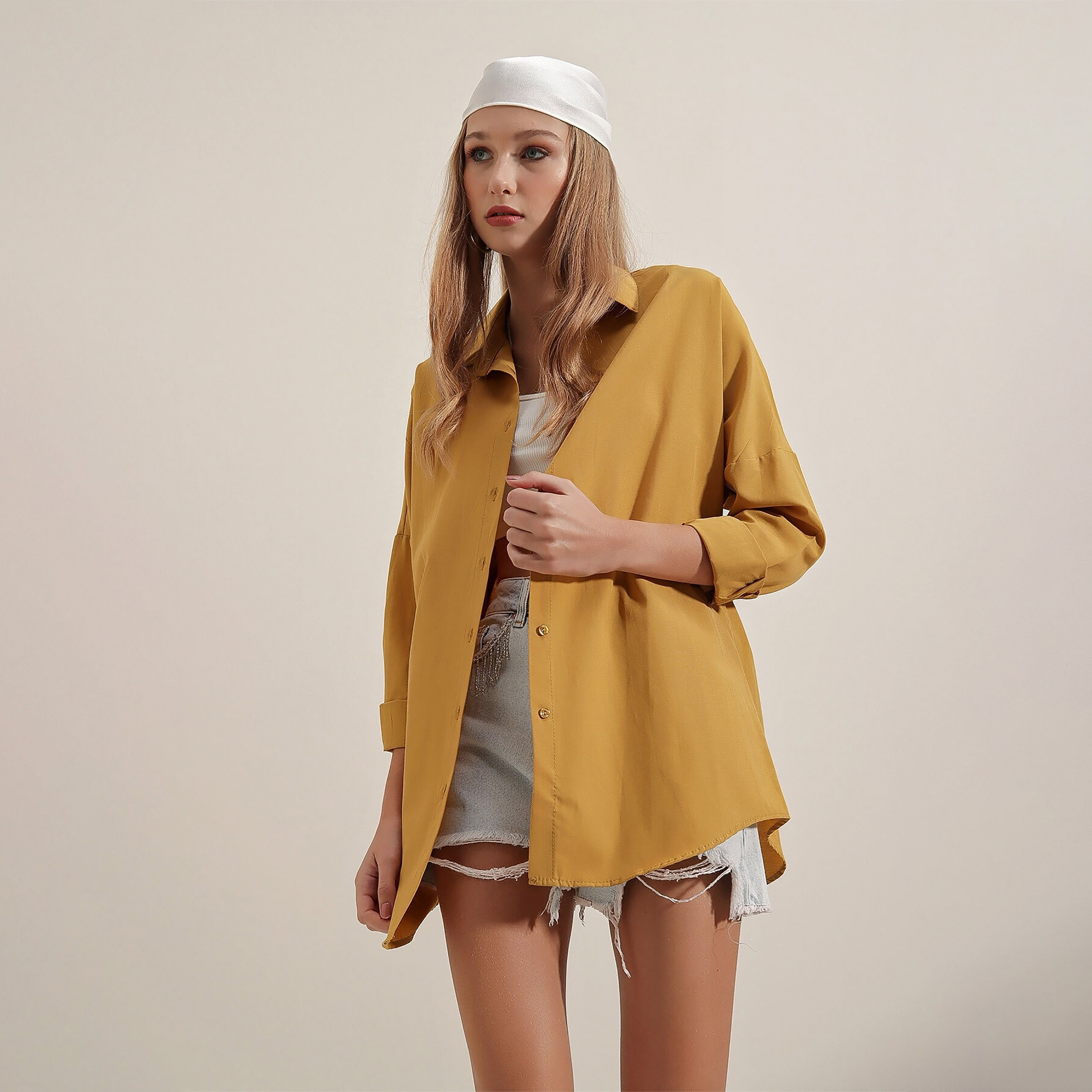 قميص نسائي بياقة "سبريد" وأكمام "دروب شولدر" من بيغ دارت-women-clothing-shirtsandblouses-shirts-image-10