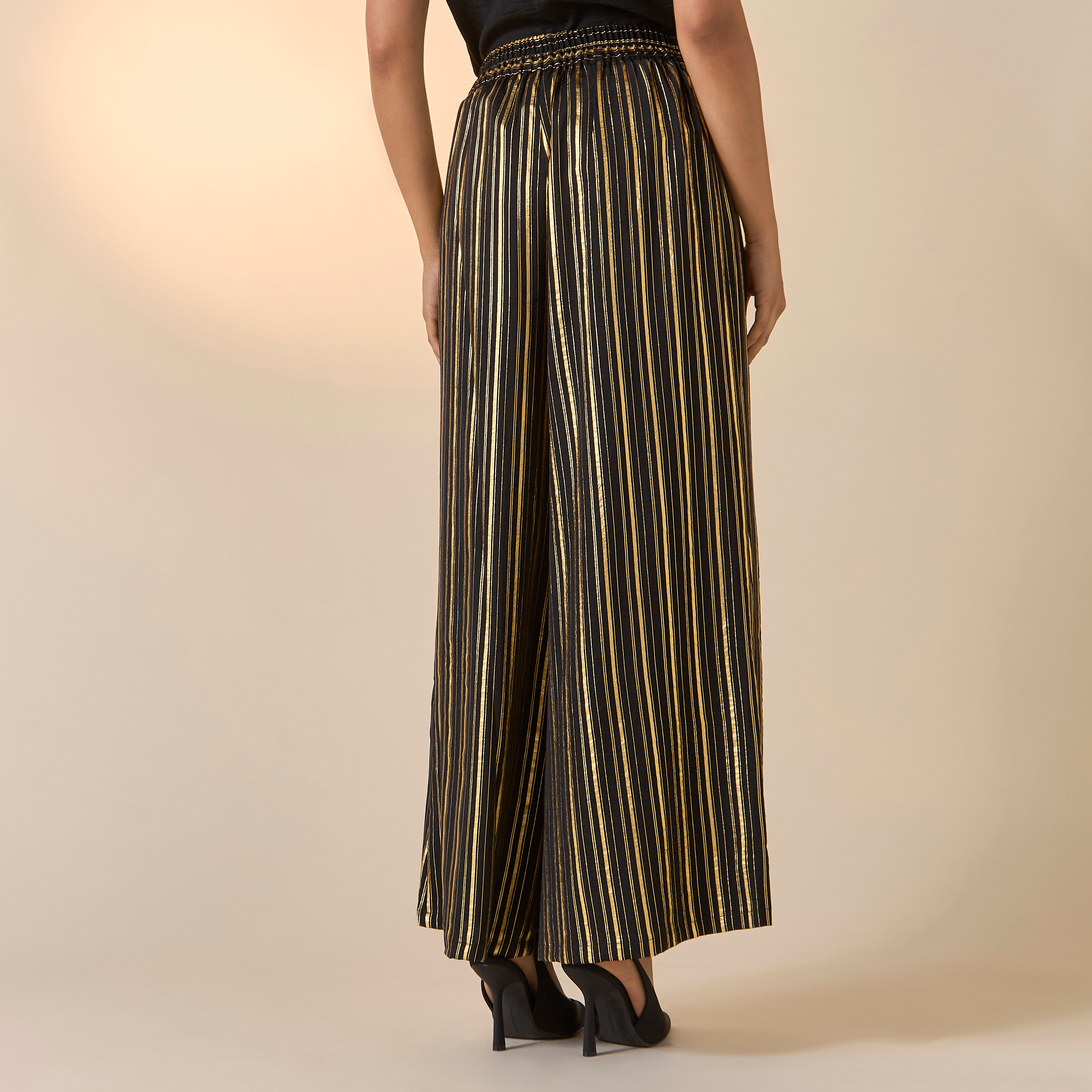 Golden Apple Striped Wide Leg Pants with Elasticated Waistband-women-clothing-bottoms-trousers-image-3