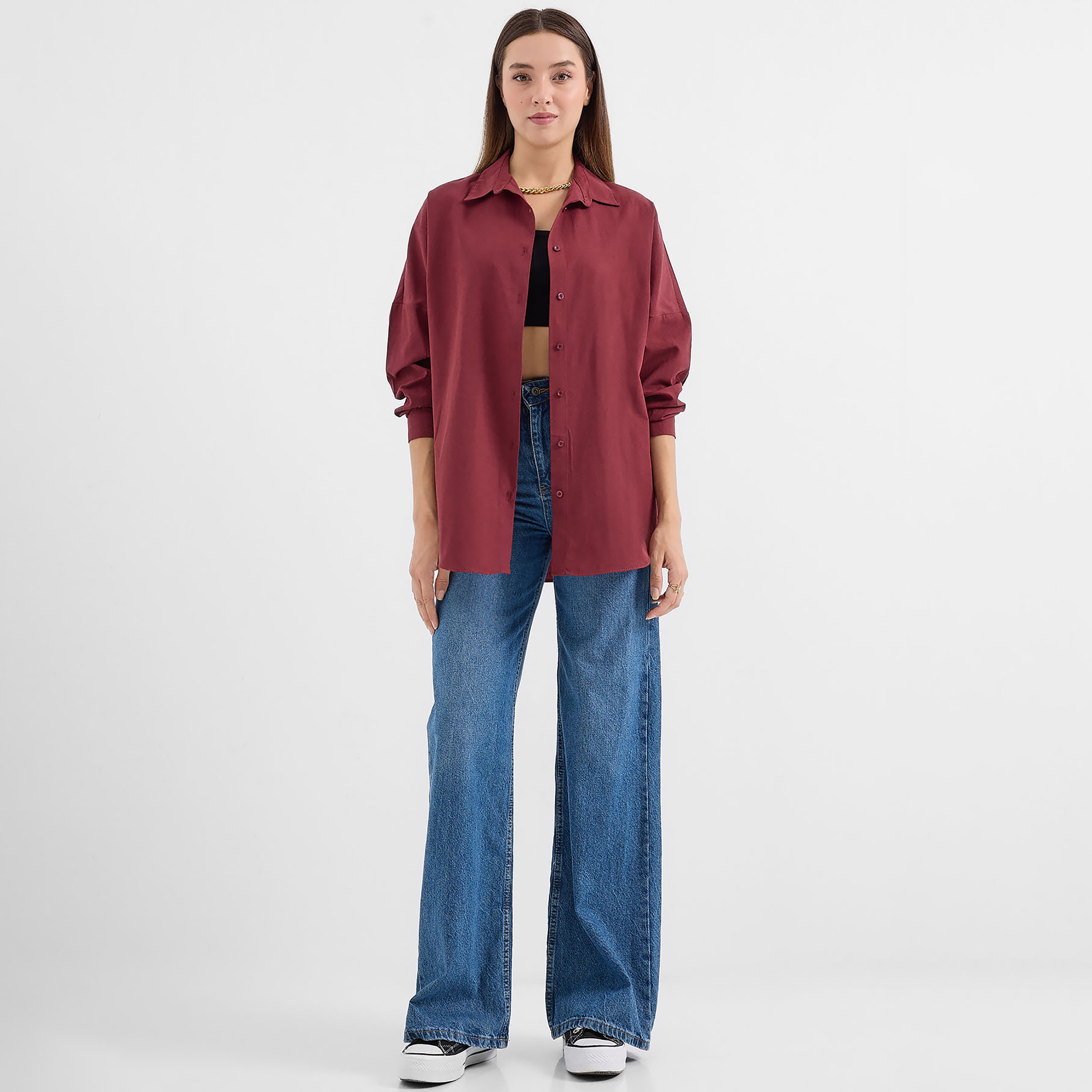 Bigdart Red Spread Collar Drop Shoulder Sleeves Women's Shirt-women-clothing-shirtsandblouses-shirts-image-2