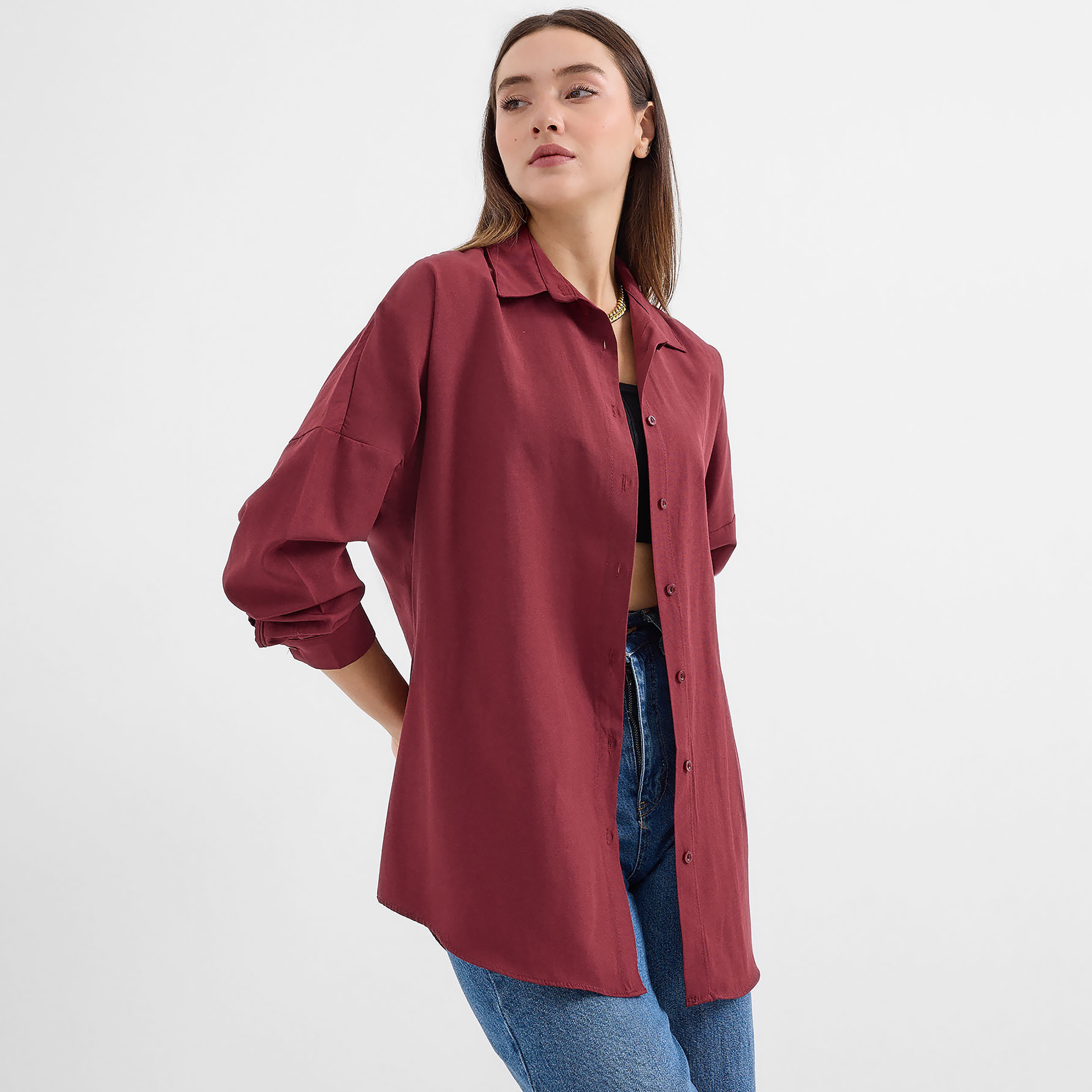 Bigdart Red Spread Collar Drop Shoulder Sleeves Women's Shirt-women-clothing-shirtsandblouses-shirts-image-4