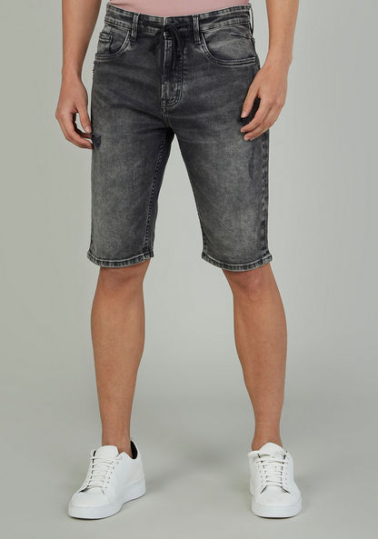 Sustainable Textured Low Waist Denim Shorts with Pocket Detail
