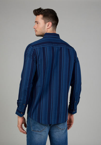 Slim Fit Striped Shirt with Spread Collar and Long Sleeves