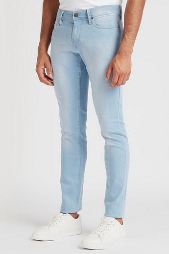 Sustainable Solid Skinny Fit Low-Rise Denim Jeans with Button Closure