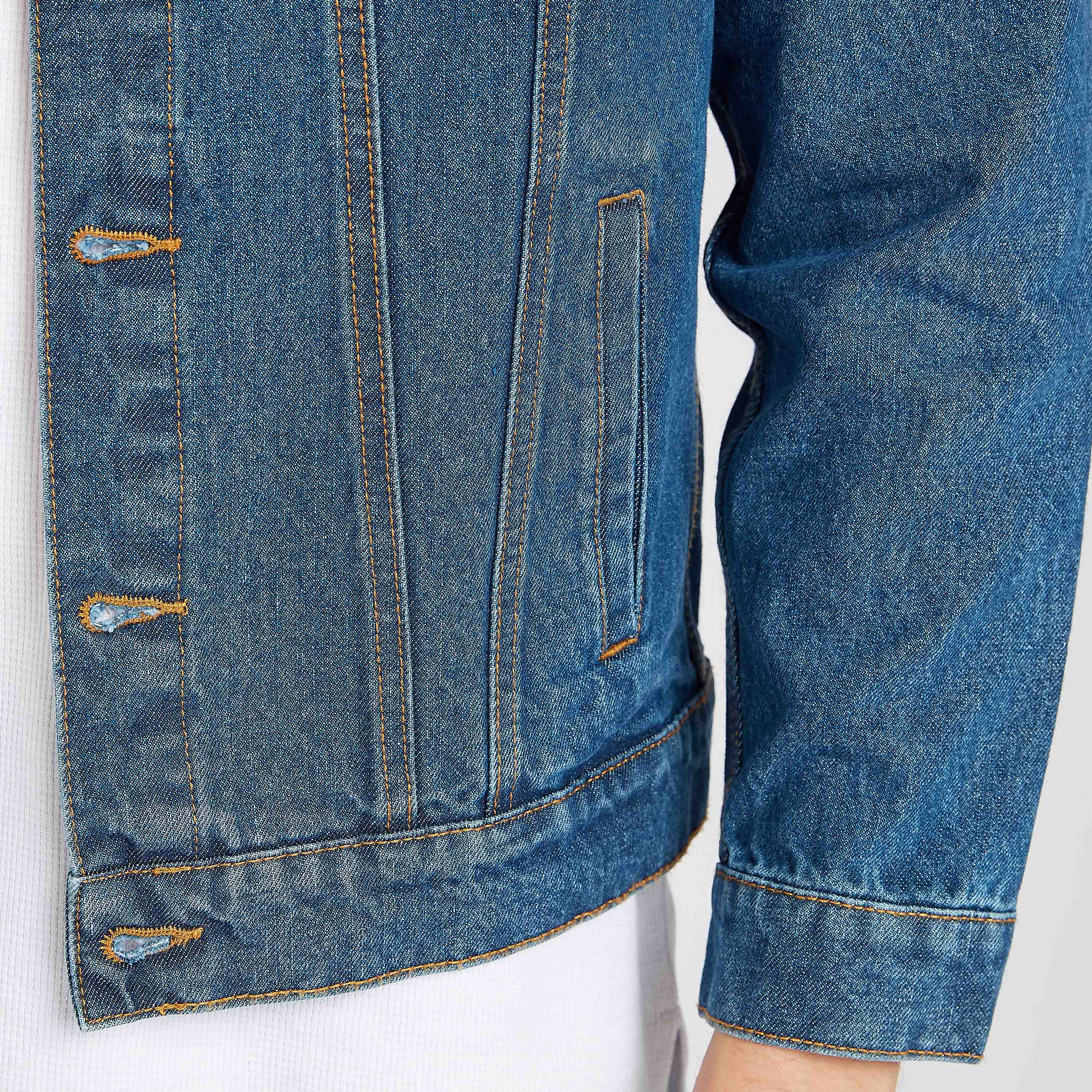 Denim jacket with words best sale on back