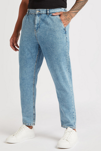 Sustainable Solid Mid-Rise Denim Jeans with Pockets and Button Closure