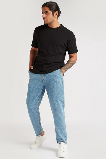 Sustainable Solid Mid-Rise Denim Jeans with Pockets and Button Closure