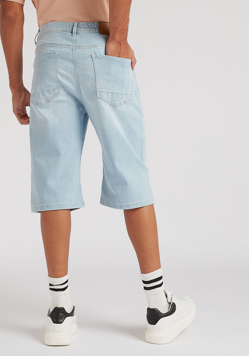 Solid Flexi Waist Denim Shorts with Pockets-Shorts-image-3