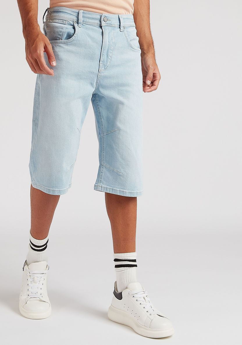 Solid Flexi Waist Denim Shorts with Pockets-Shorts-image-4