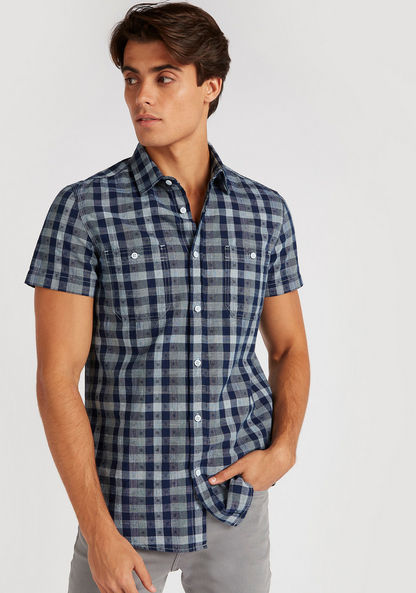 Checked Denim Shirt with Short Sleeves