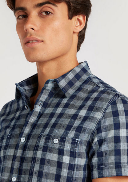 Checked Denim Shirt with Short Sleeves