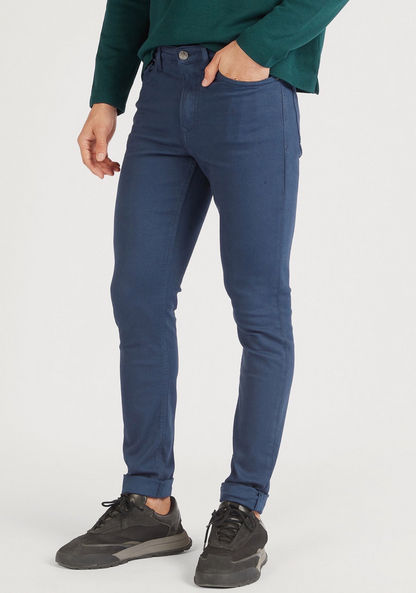 Skinny Fit Full Length Solid Low-Rise Jeans with Button Closure