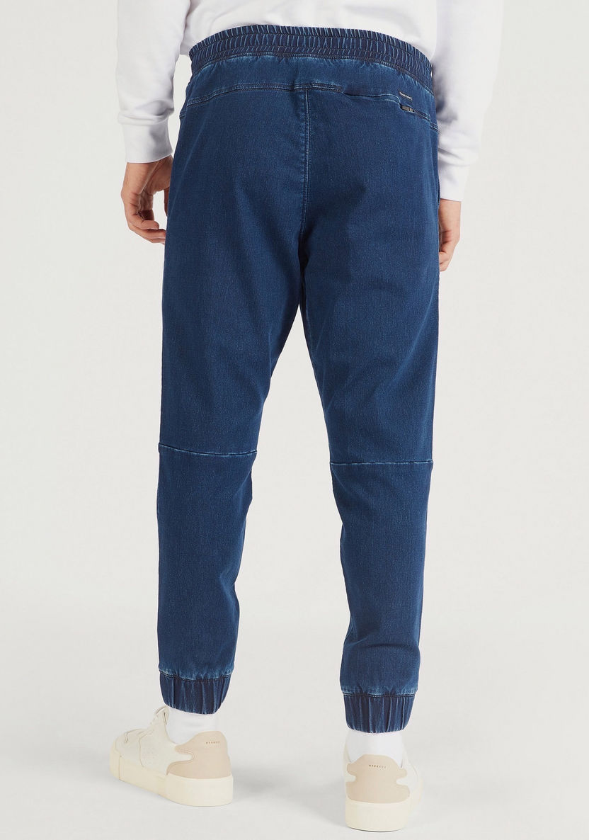 Solid Denim Joggers with Drawstring Closure and Pockets-Jeans-image-3