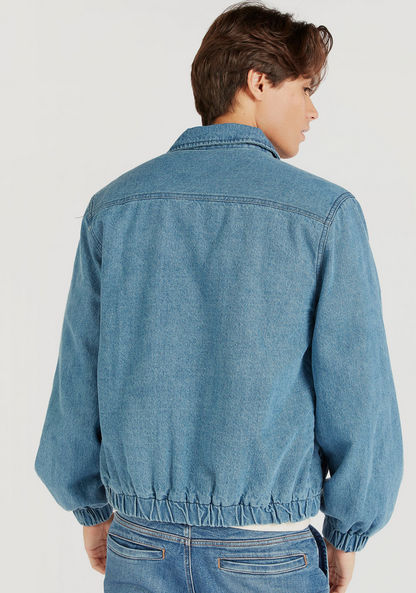 Solid Denim Jacket with Button Closure and Pockets