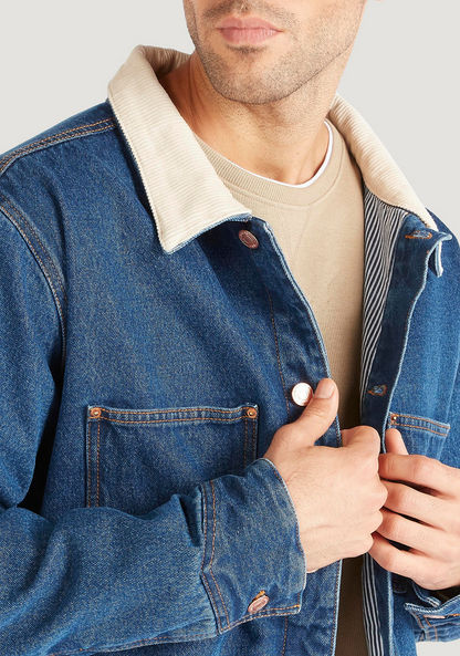 Solid Denim Jacket with Pockets and Button Closure