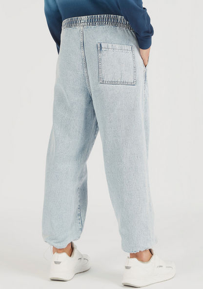 Low-Rise Denim Joggers with Drawstring Closure and Pockets