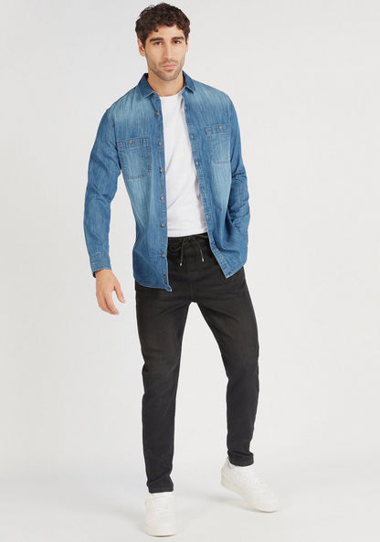 Solid Denim Shirt with Long Sleeves and Pockets
