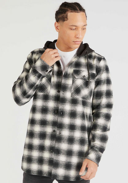 Lee Cooper Checked Button Up Shirt with Hood and Pockets