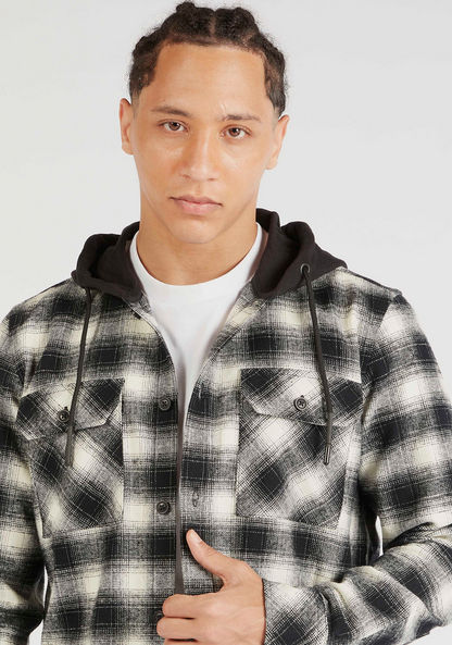 Lee Cooper Checked Button Up Shirt with Hood and Pockets
